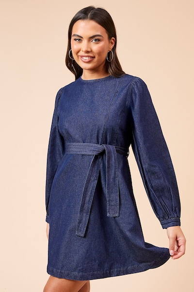 Dorothy Perkins Chambray Seamed Front Detail Mini Dress Indigo