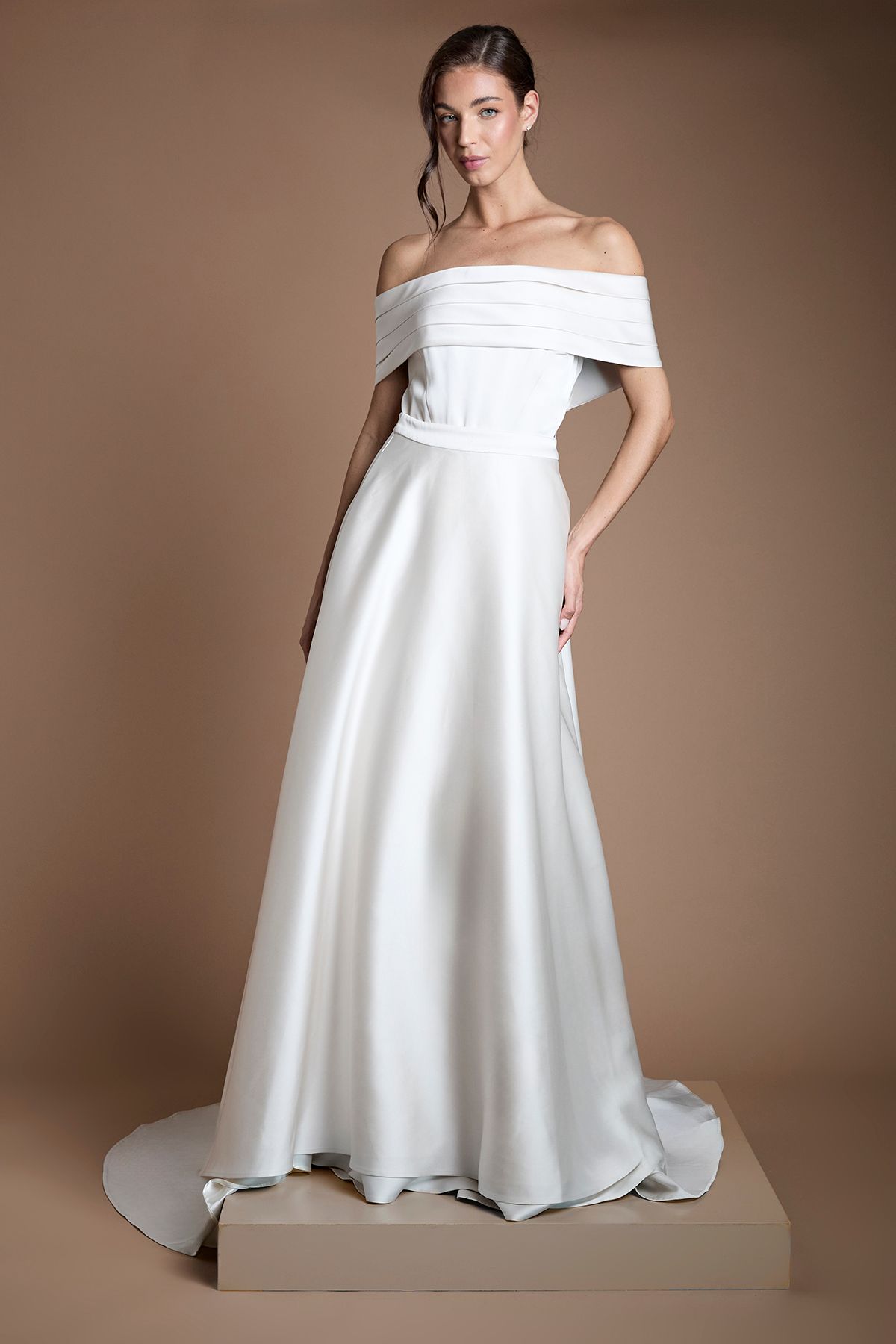 Coast Structured Wrap Bridal Overskirt with Full Train Ecru