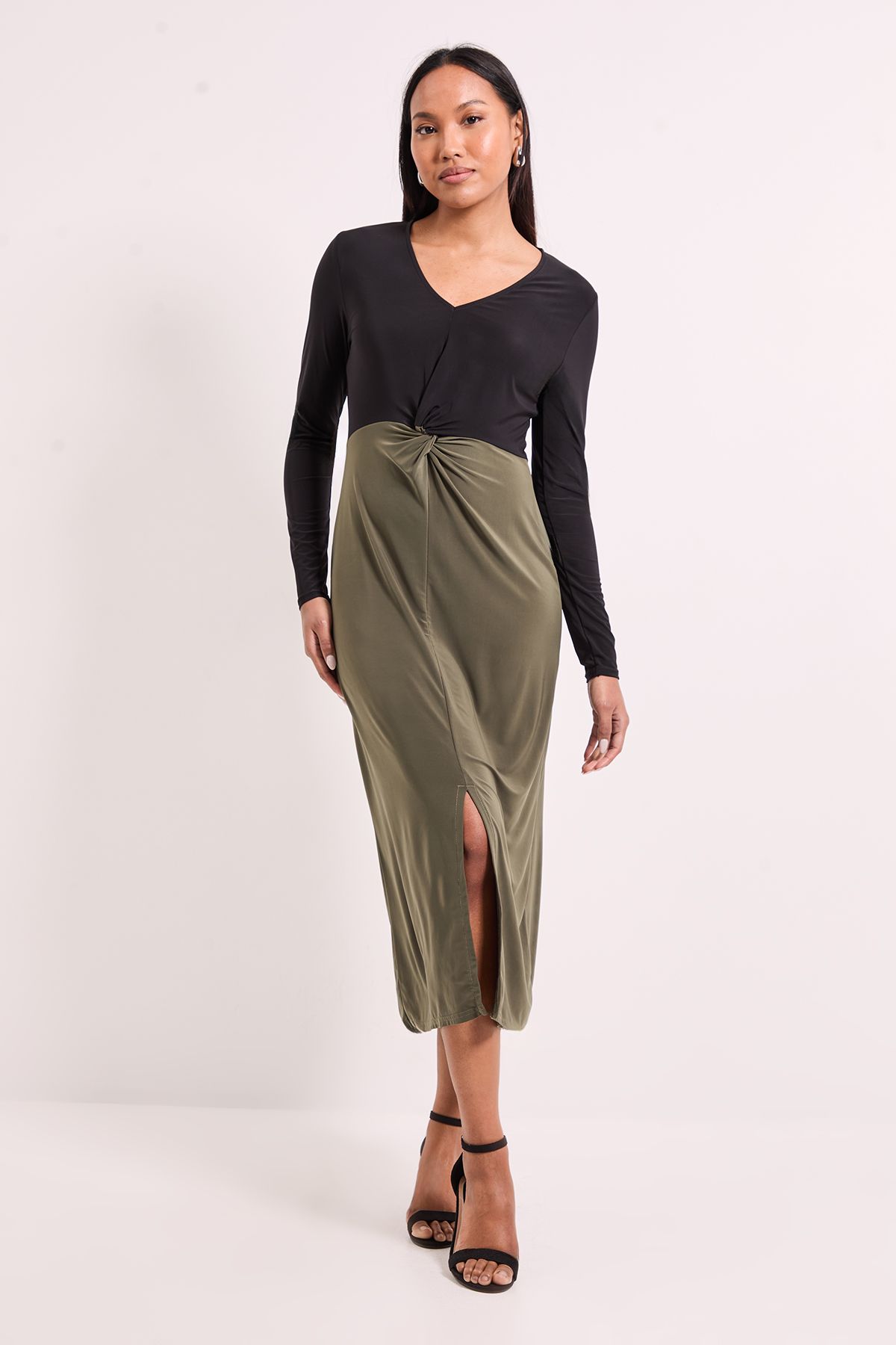 Principles Twist Knot Detail Jersey Midi Dress Olive image 4