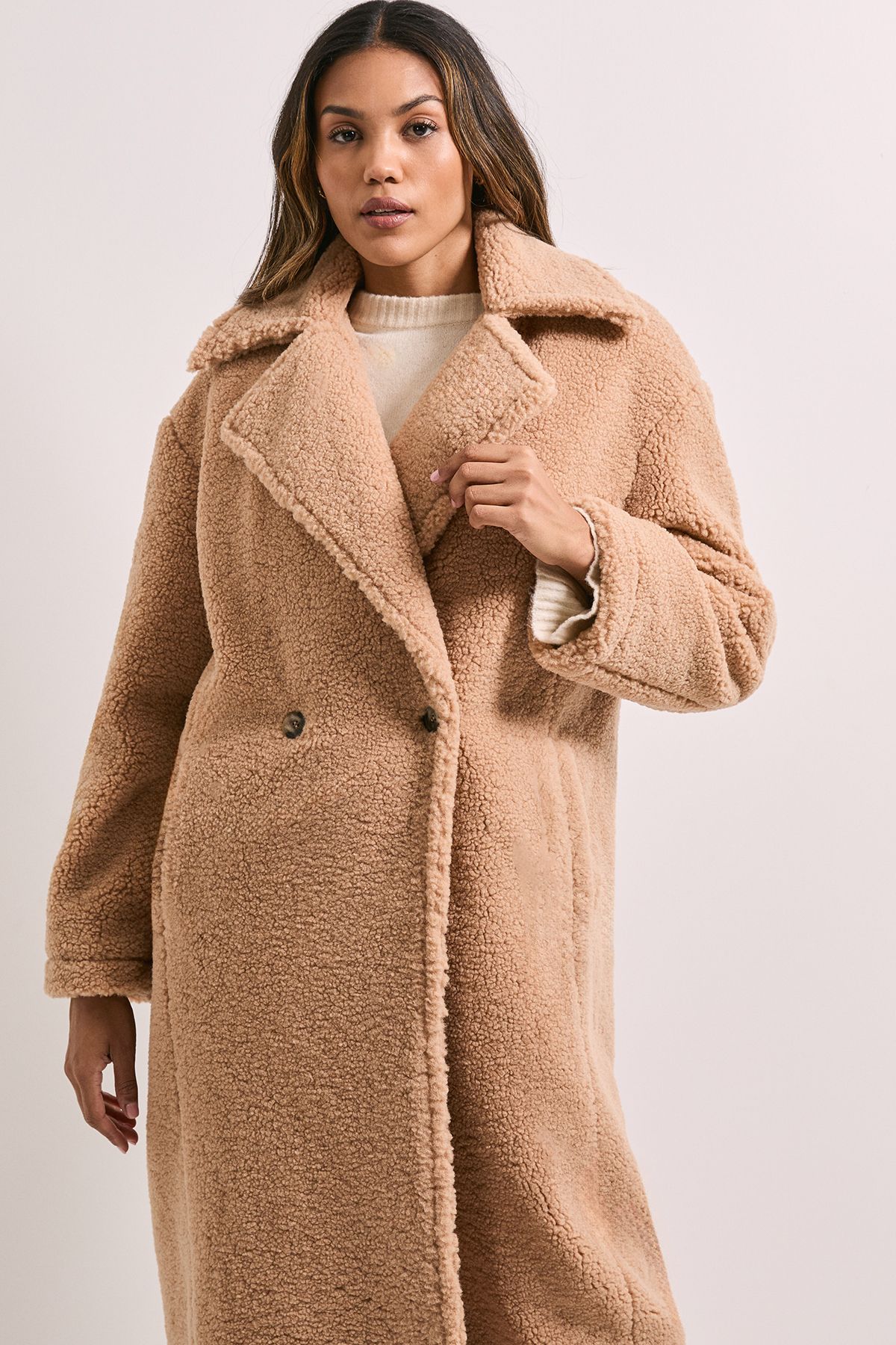 Dorothy Perkins Cosy Teddy Oversized Coat Mocha image 2