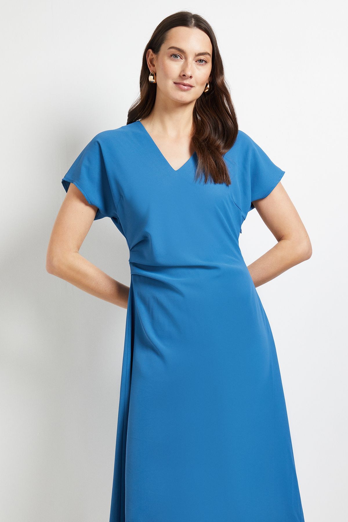 Principles Pleated Waist V Neck Midi Dress Denim-blue image 2