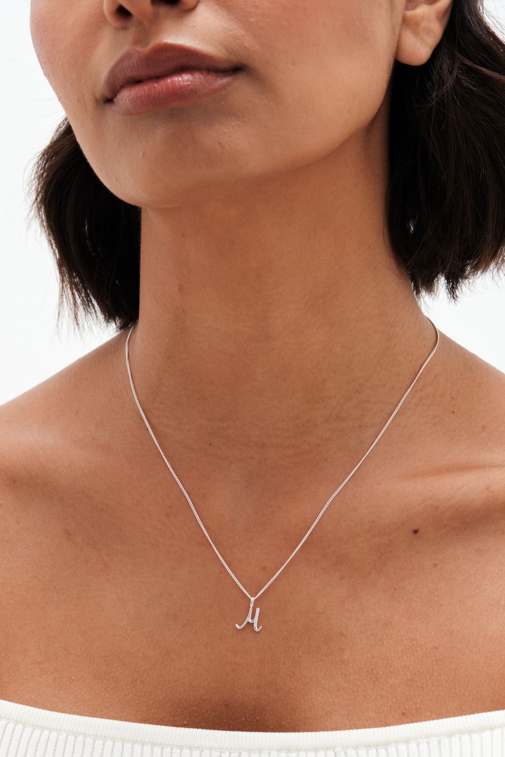 Simply Silver Sterling Silver 925 Polished and Cubic Zirconia Initial Pendant - M image 2