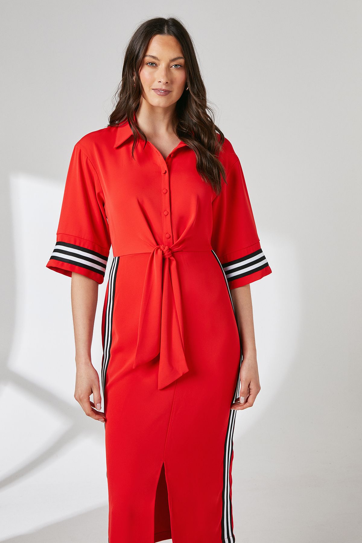 Principles Red Rib Detail Tie Waist Shirt Dress Red image 2