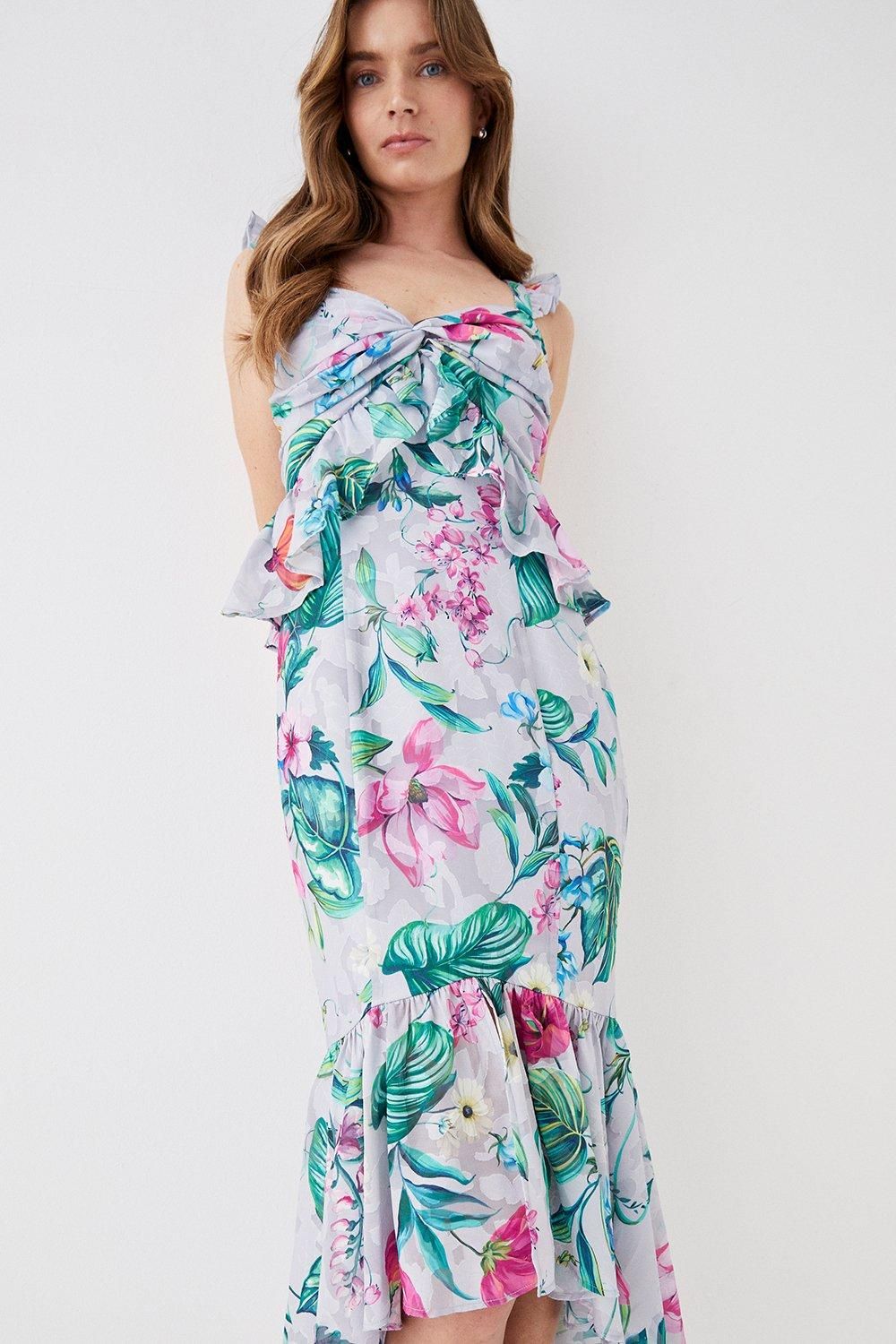 Coast Twist Front Georgette Jacquard Midi Dress Grey image 4