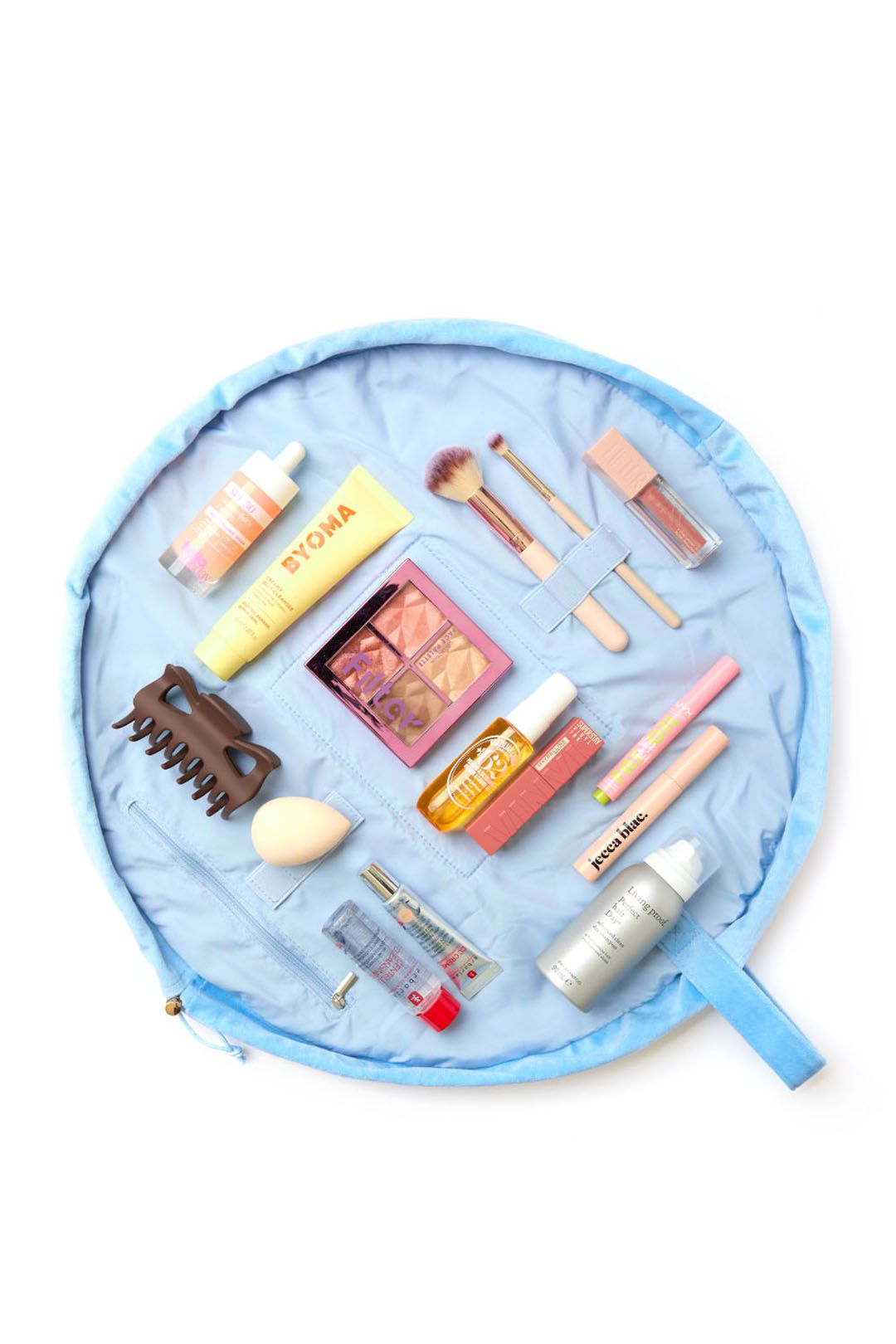 The Flat Lay Co Drawstring Makeup Bag - Ditsy Bows Blue Embroidered Velvet Multi image 8