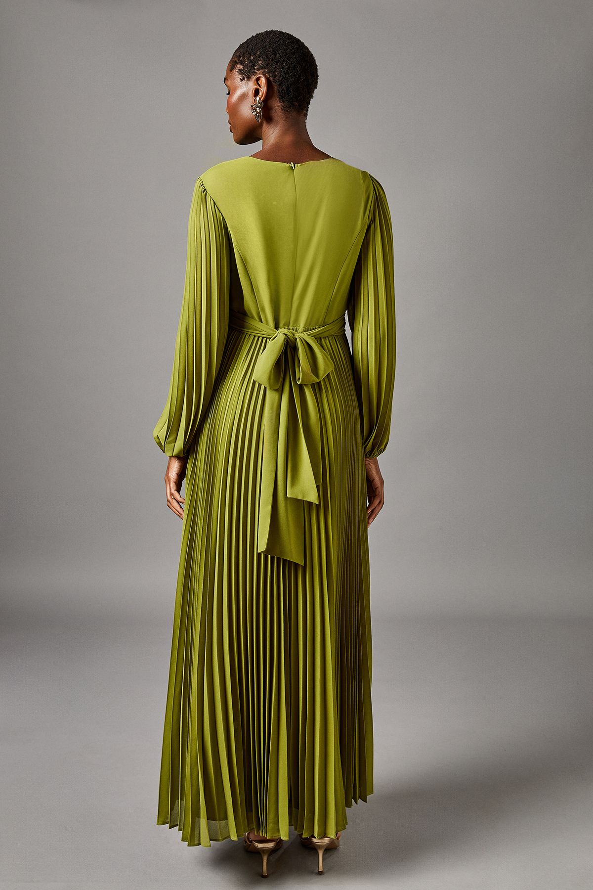 Coast Pleated Wrap Front Dress Olive image 3