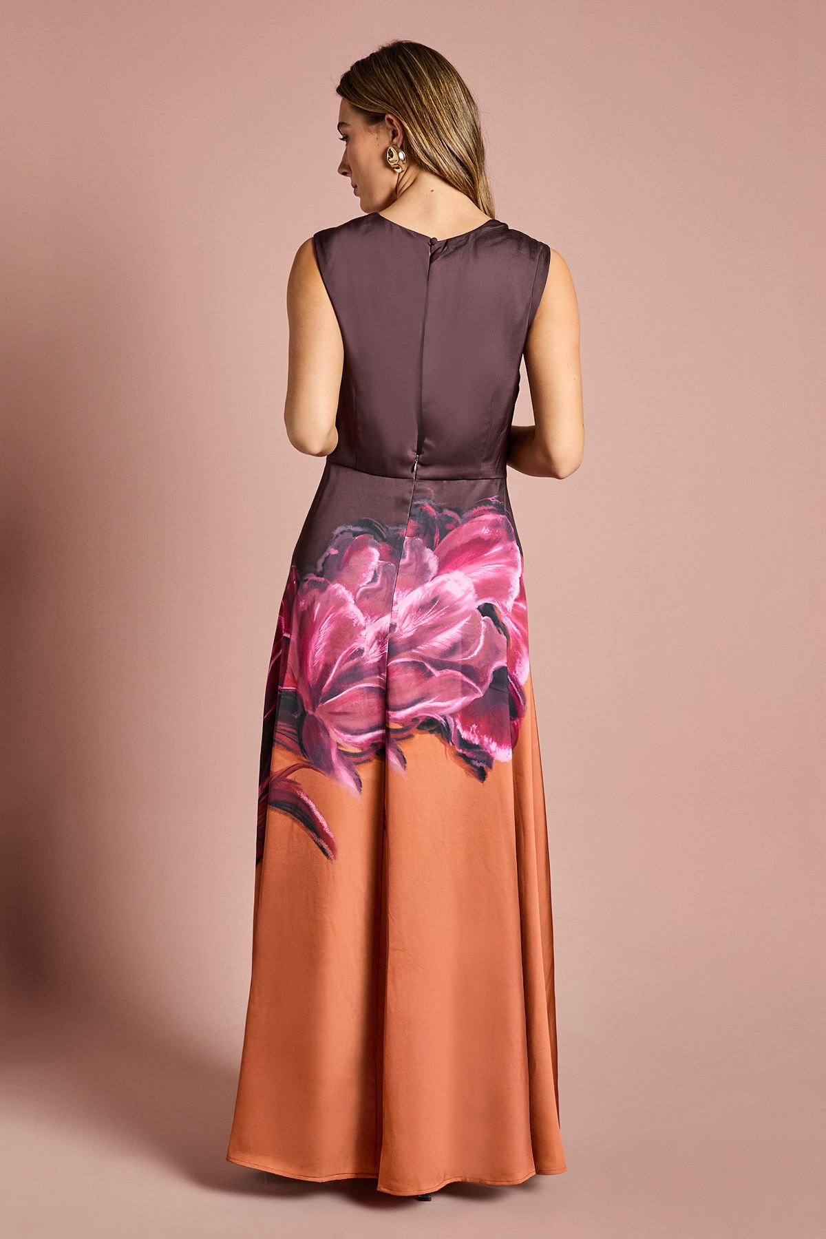 Coast Ruched Detail Placement Print Satin Midi Dress Orange image 3
