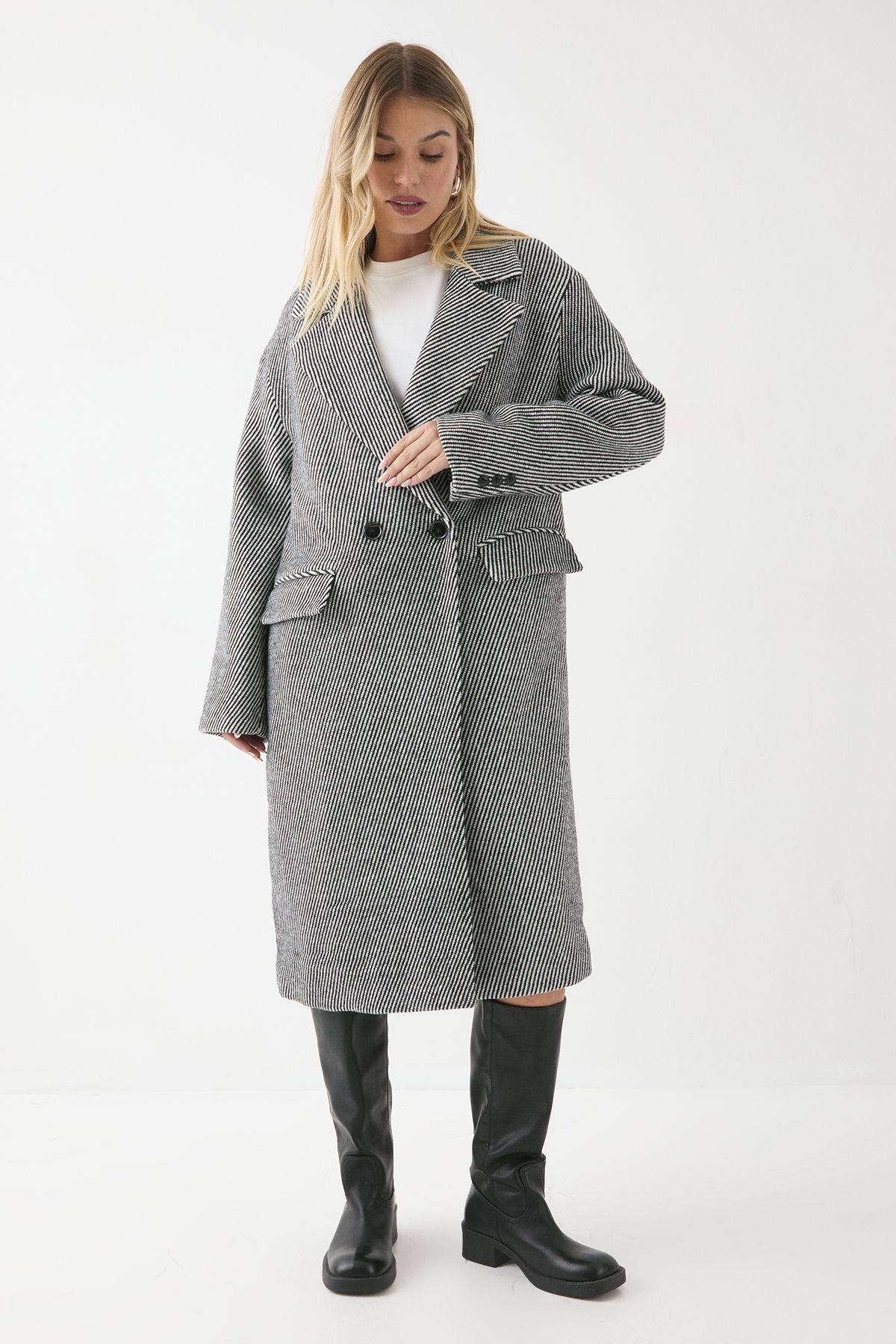 MissPap Wool Look Textured Coat Grey image 1