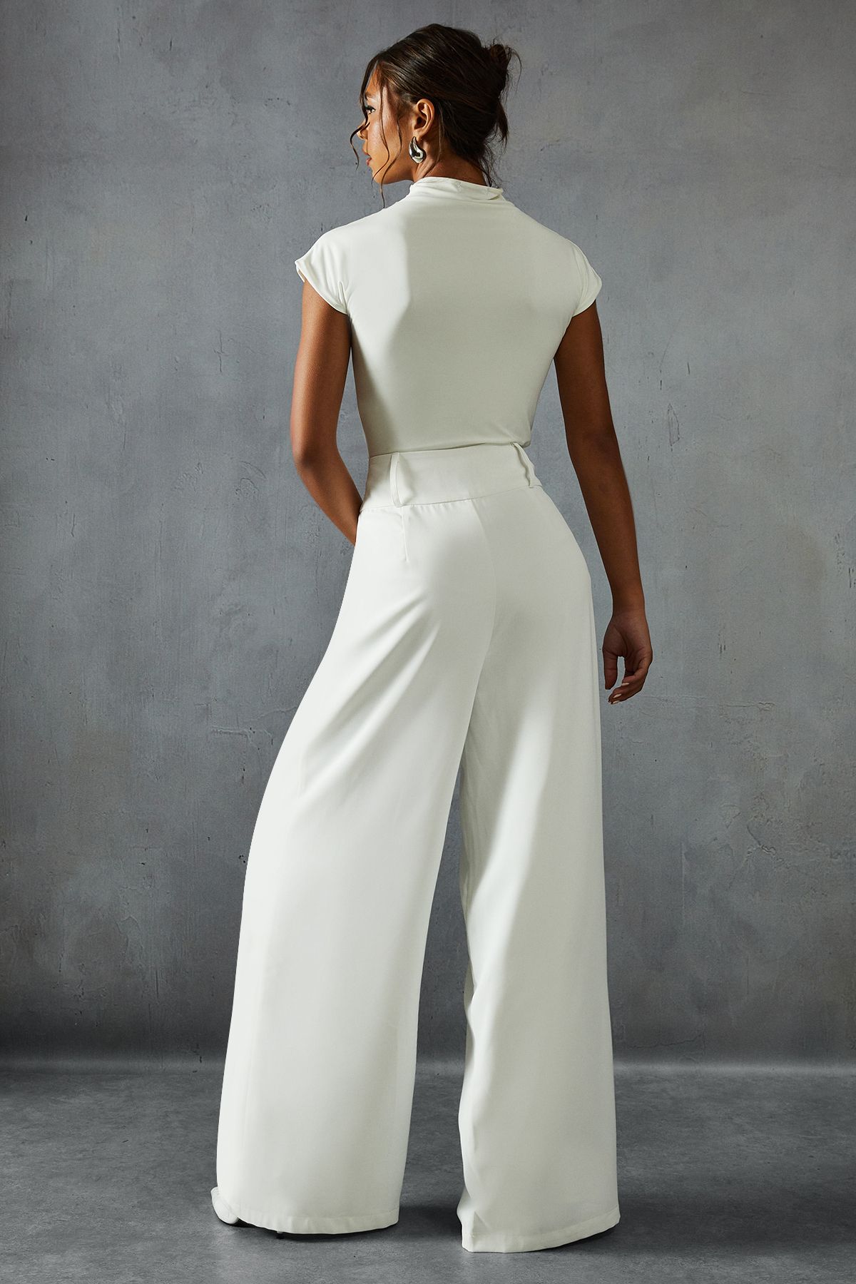 MissPap Tailored High Waisted Button Detail Trousers Ivory image 3