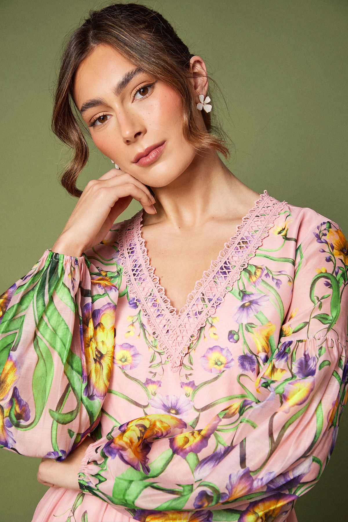 Coast Printed V Neck Long Sleeve Organza Midaxi Dress Pink image 4