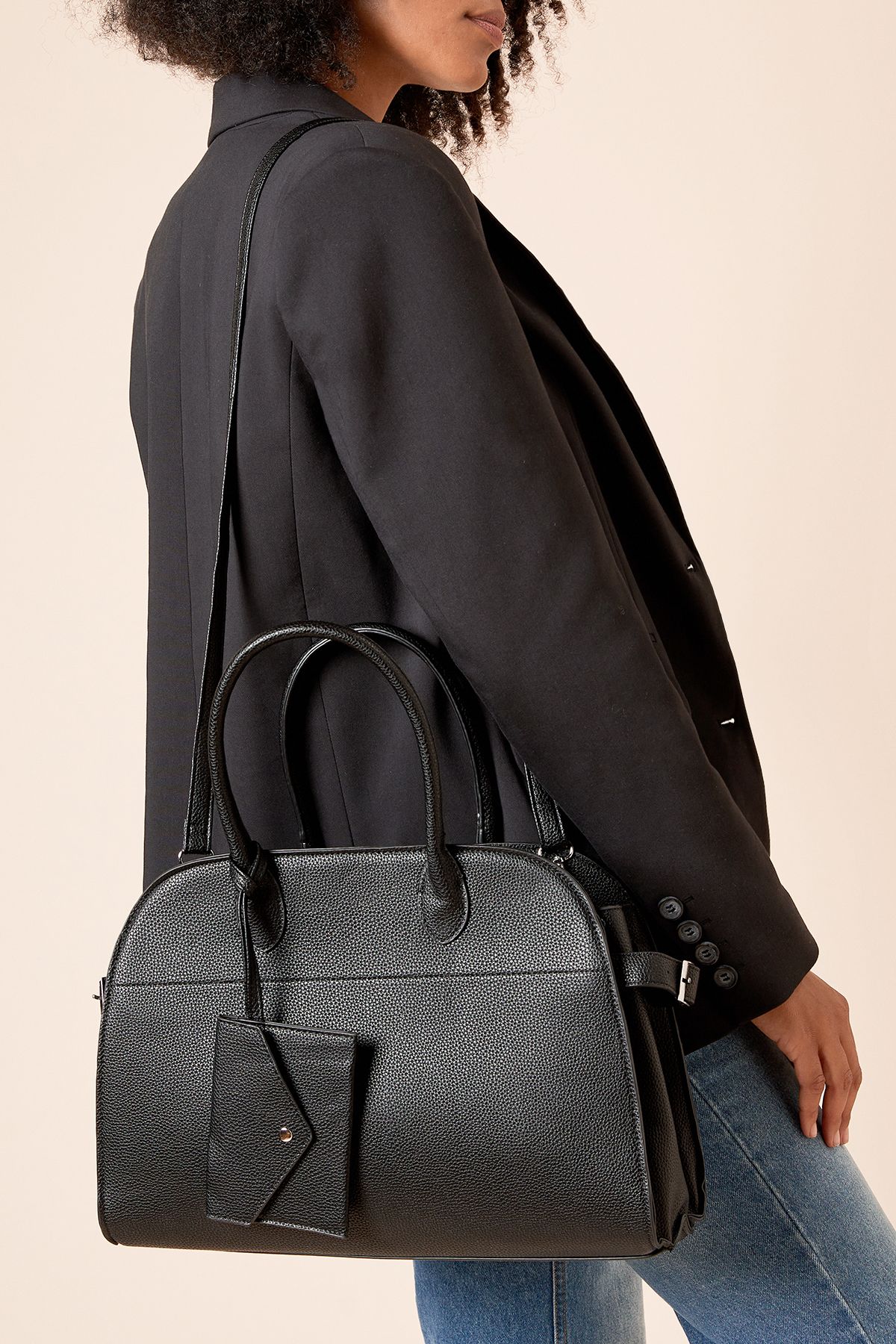 Dorothy Perkins Grassington Large Bowler Bag With Crossbody Strap Black image 1