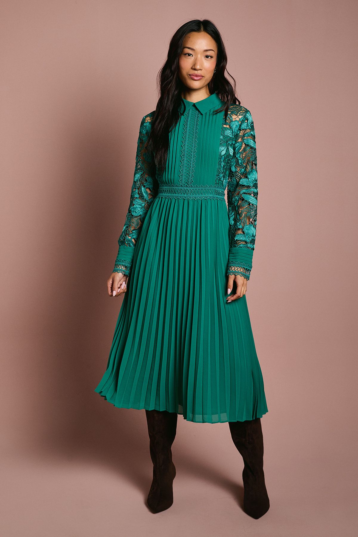 Coast Petite Lace Shirt Dress Emerald image 1