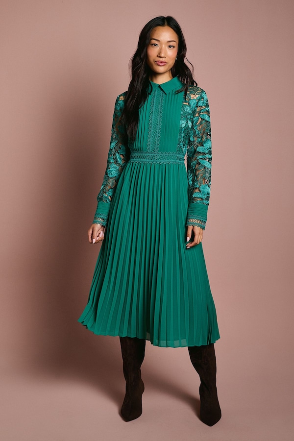 Coast Petite Lace Shirt Dress Emerald