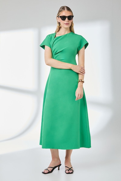 Principles Green Asymmetric Neckline Contrast Cuff Midi Dress Green