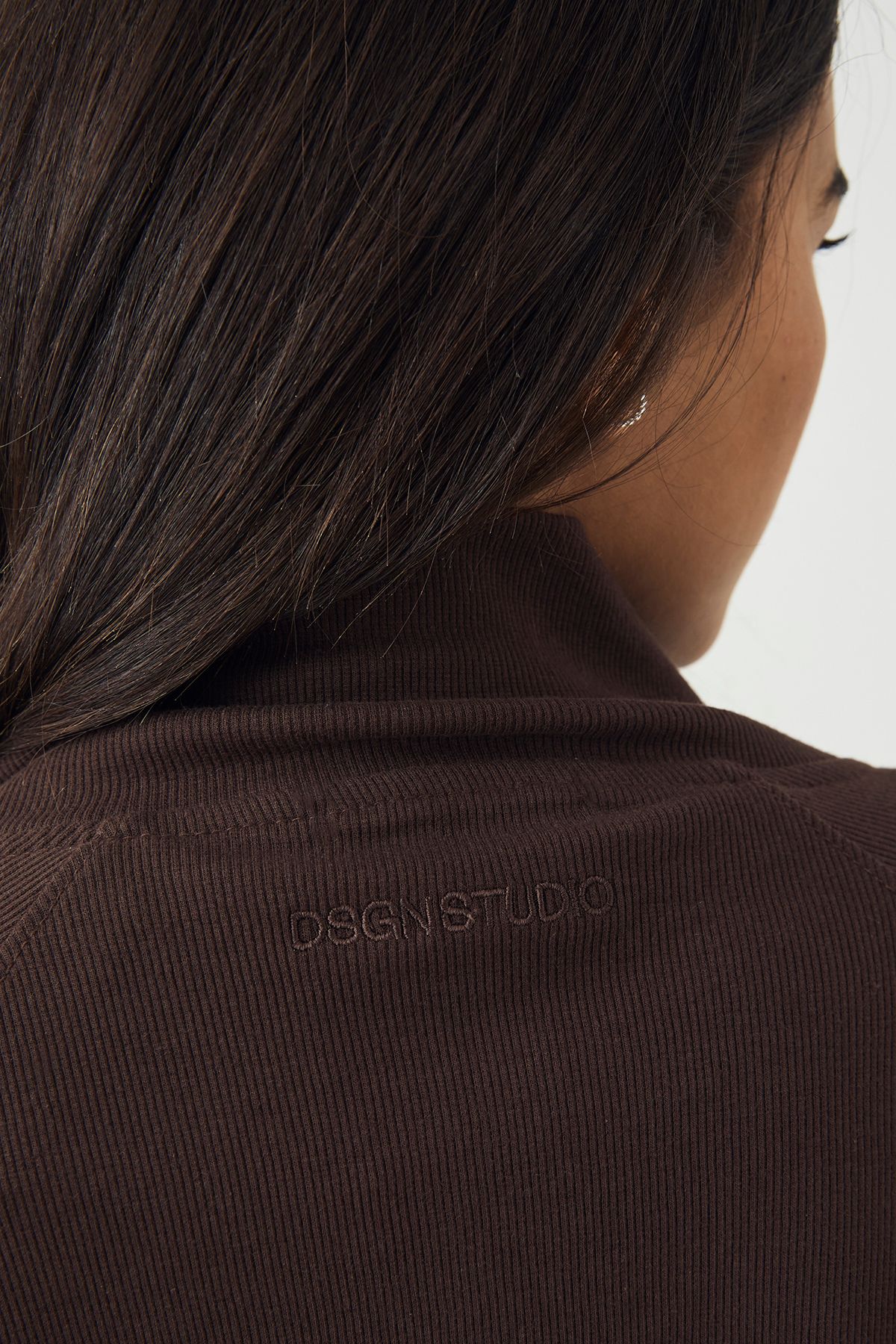 DSGN Studio DSGN Studio Rib Zip Through Funnel Neck Bomber Dark Chocolate image 4