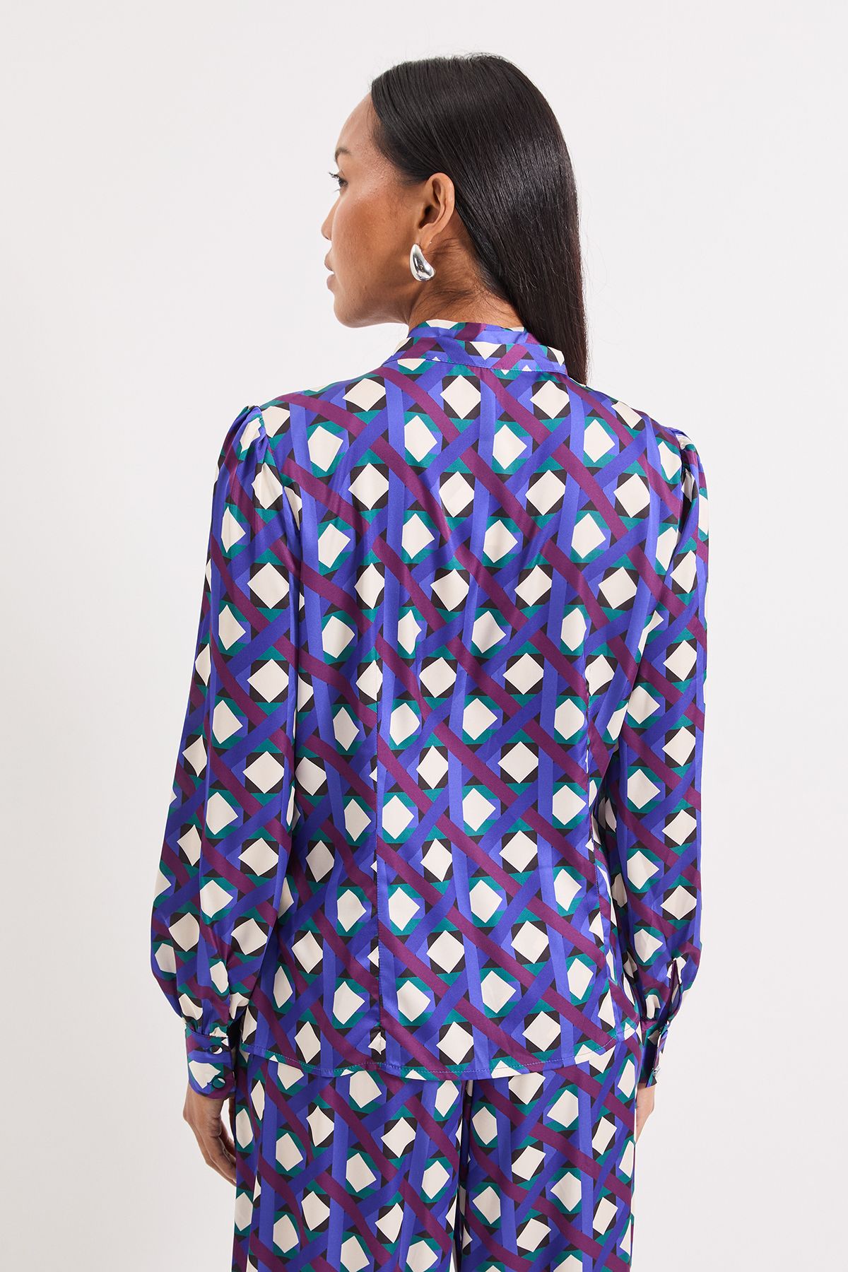 Principles Printed Satin Pussybow Blouse Blue image 3