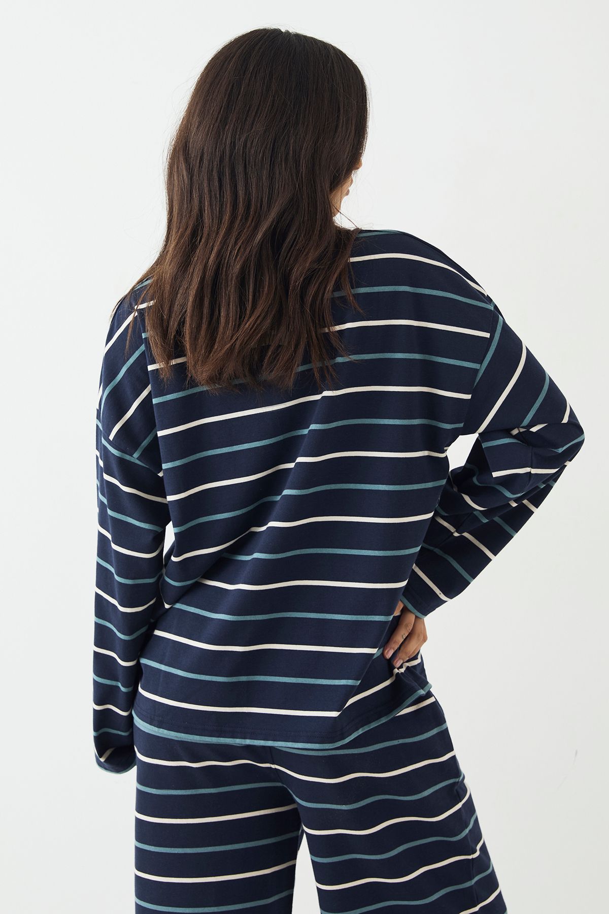 DSGN Studio DSGN Studio Stripe Oversized Long Sleeve T-Shirt Navy image 2
