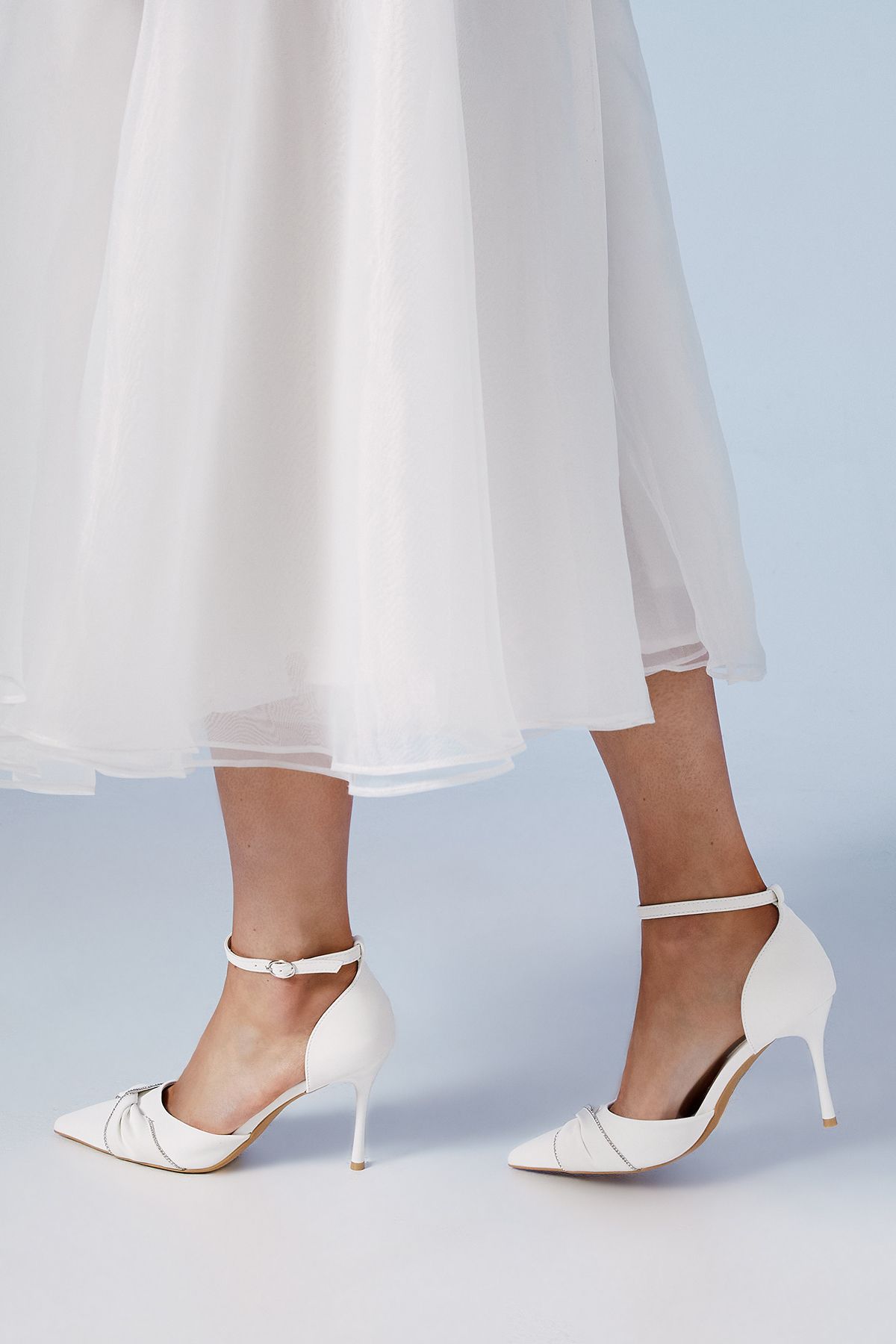 Coast Bridal Valaine Faux Leather Diamante Twist Stiletto Heel Court Shoes White image 3