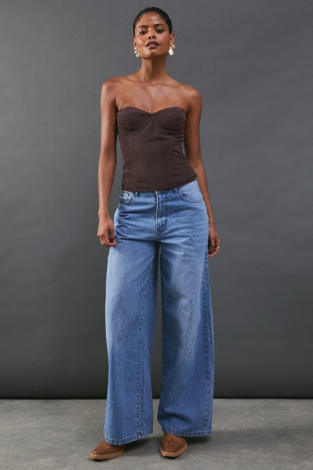 Warehouse Cord Bustier Top Chocolate image 2