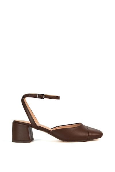 XY London 'Mavis' Low Mid Heel Square Toe Court Shoes With Ankle Strap