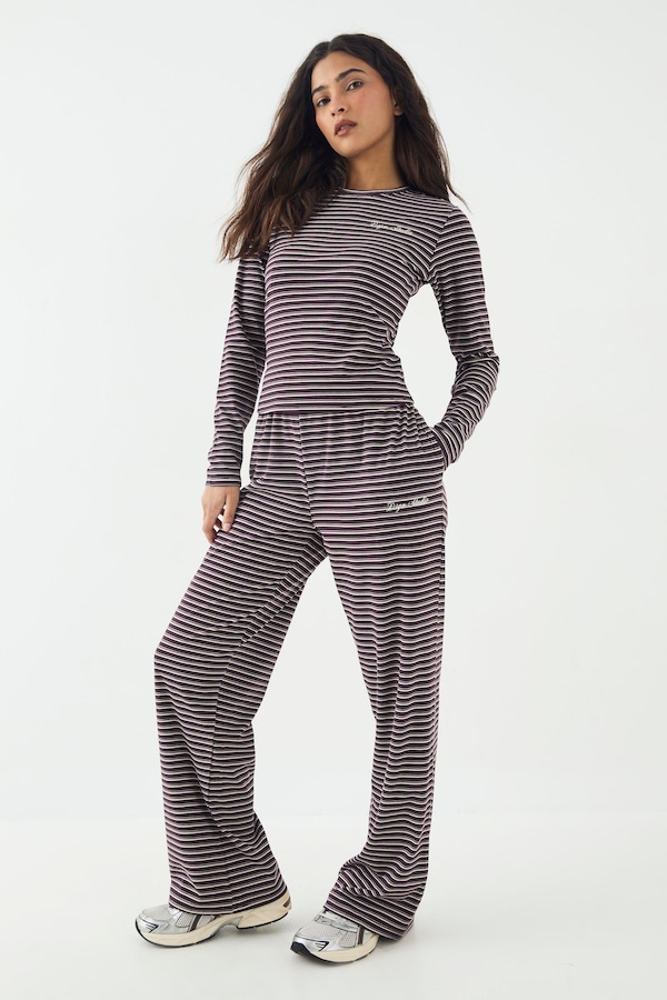 DSGN Studio DSGN Studio Soft Stripe Straight Leg Trouser Plum