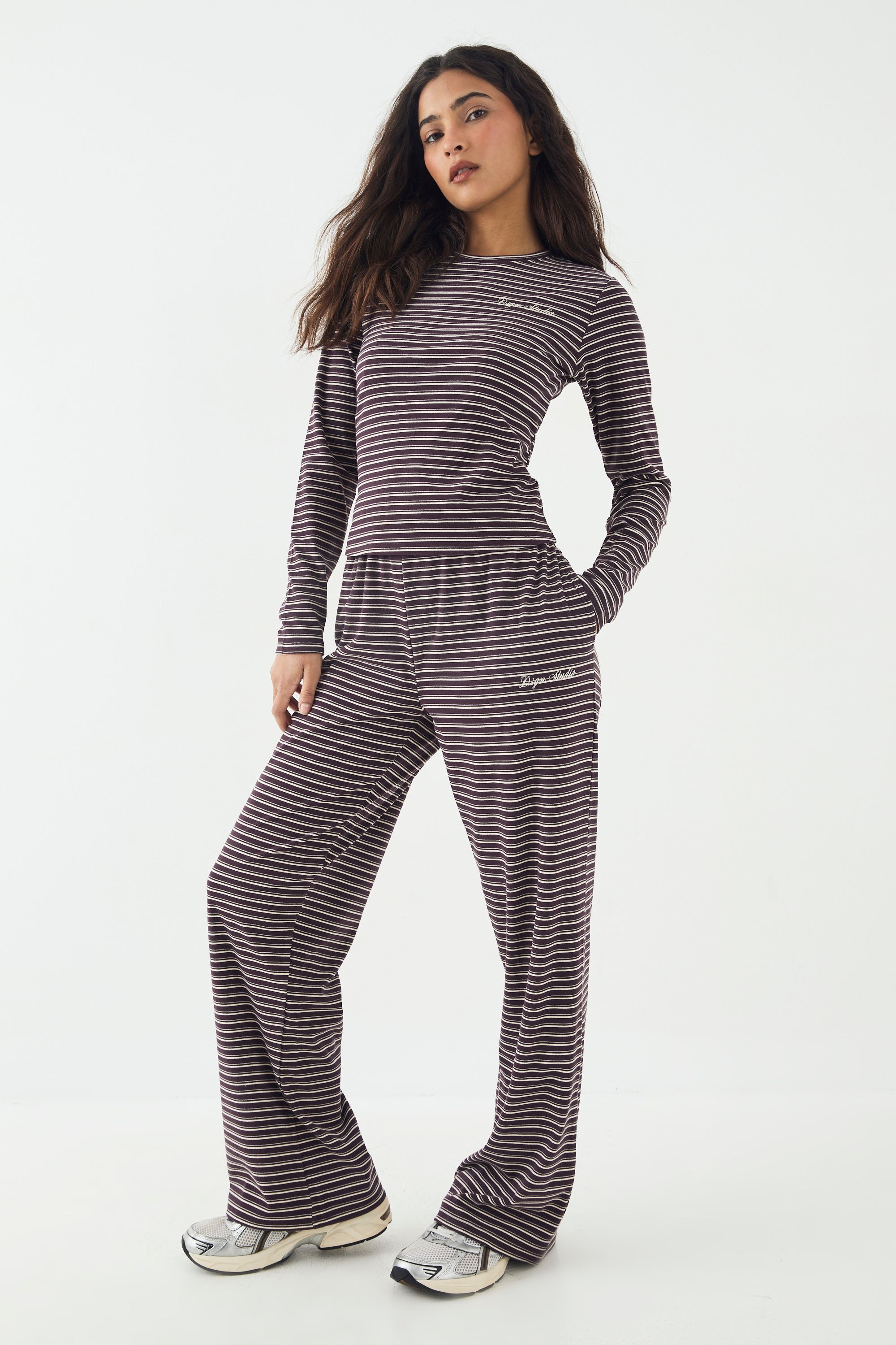 DSGN Studio DSGN Studio Soft Stripe Straight Leg Trouser Plum