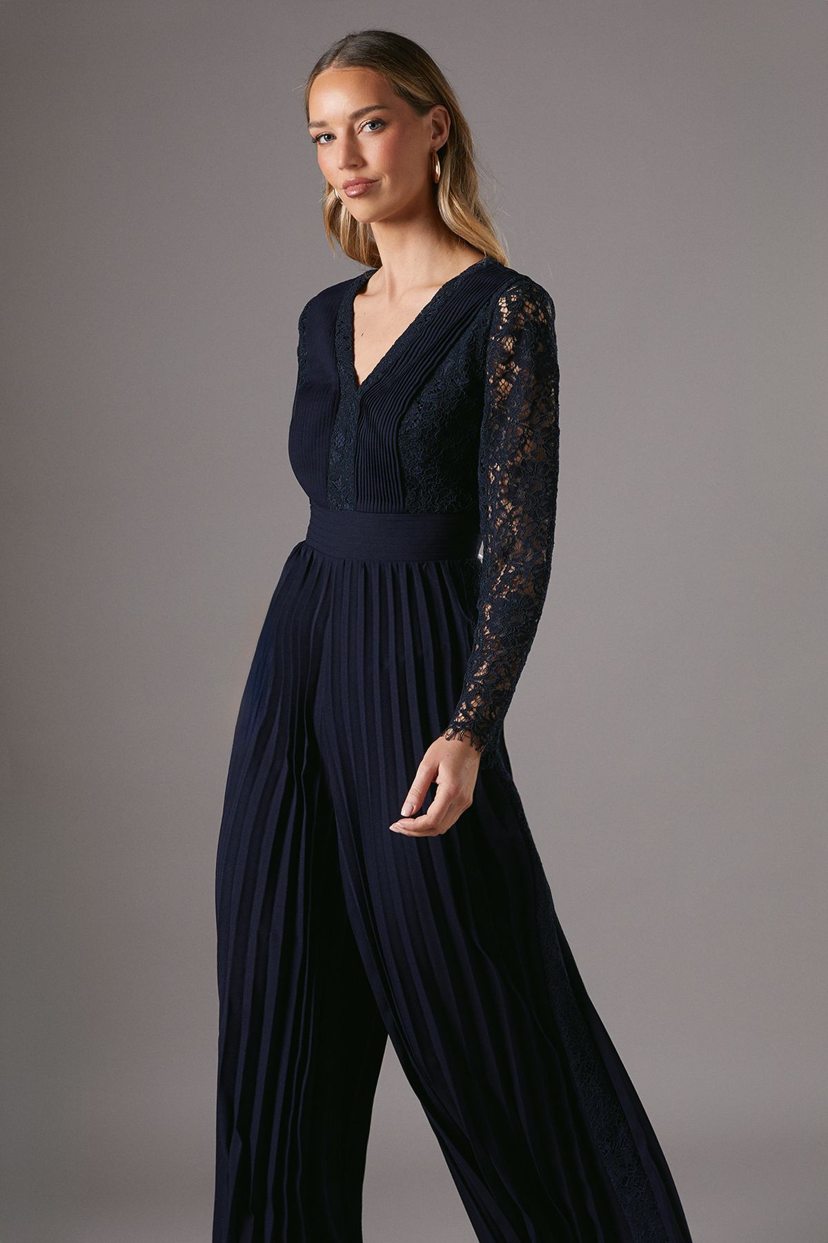 Coast Lace Sleeve Pleated Jumpsuit Navy image 2