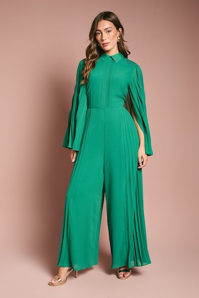 Coast Pleat Wide Leg Jumpsuit Emerald
