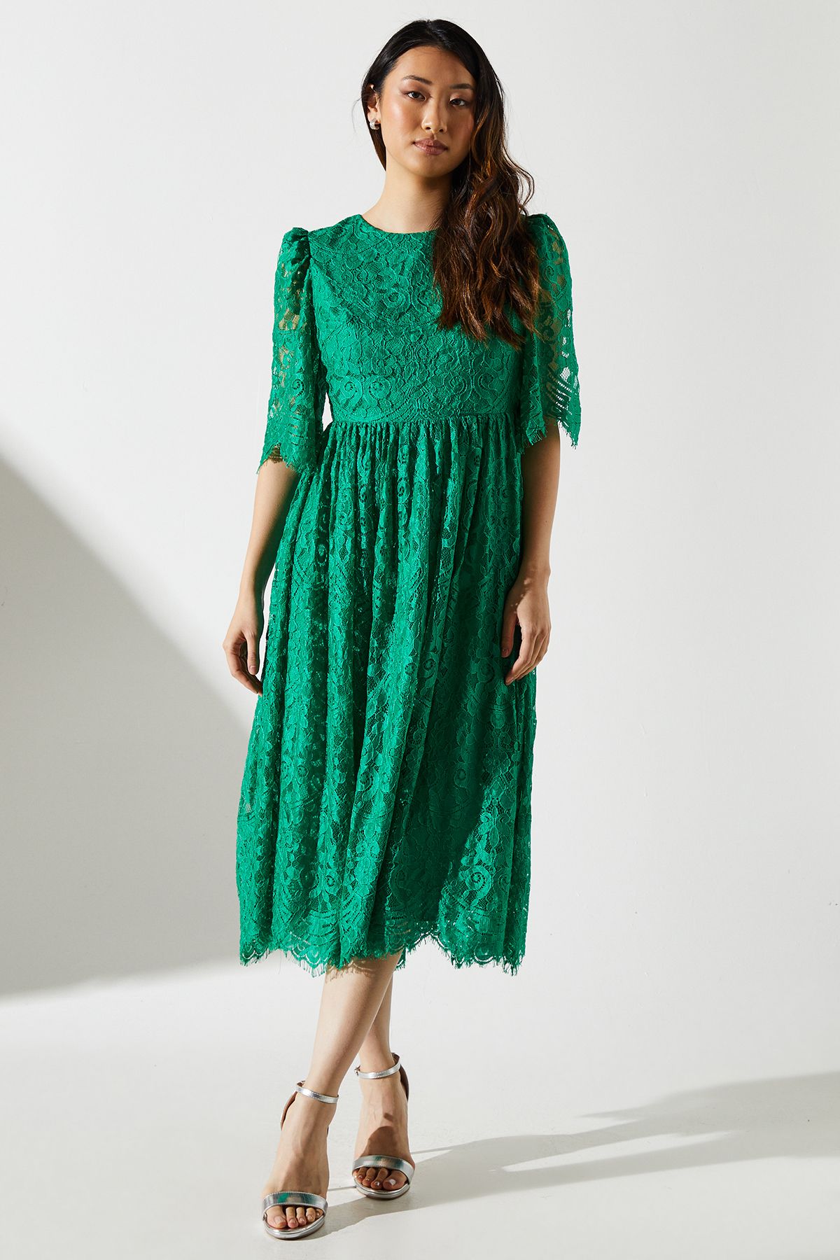 Coast Lace Short Sleeve Midi Dress Green image 1
