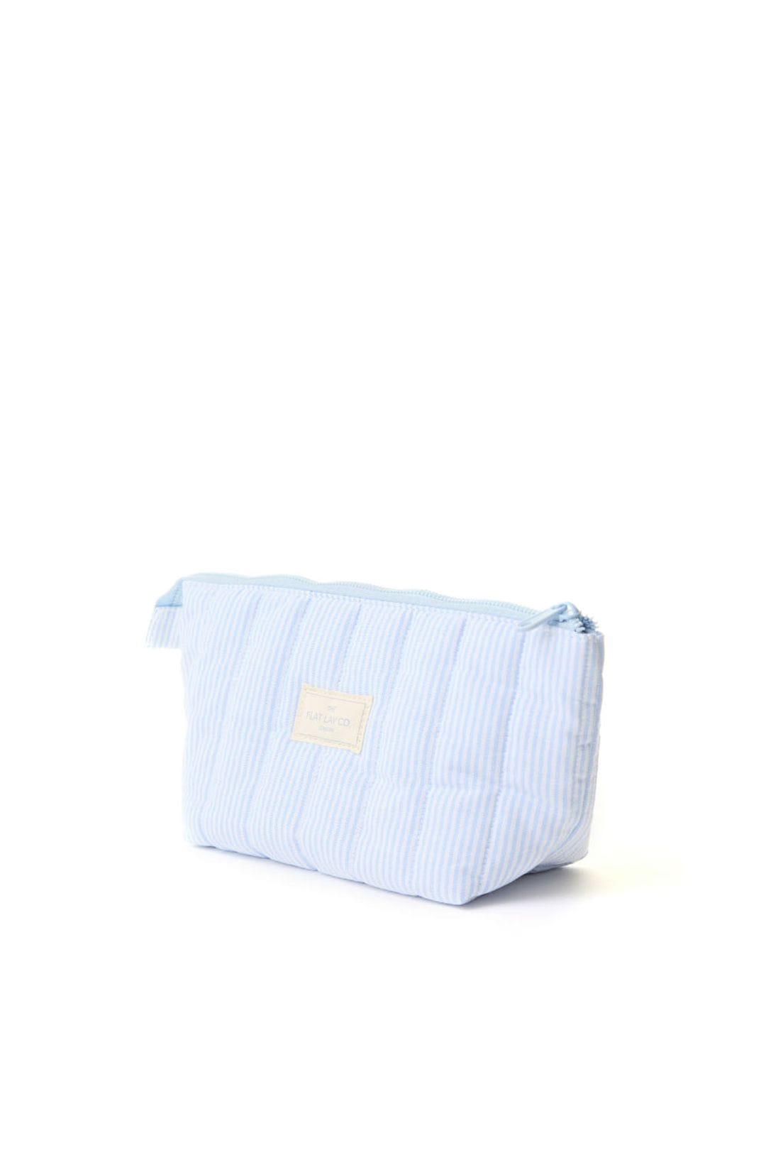 The Flat Lay Co Essential Makeup Pouch - Cozy Cotton Blue Stripes Multi image 3