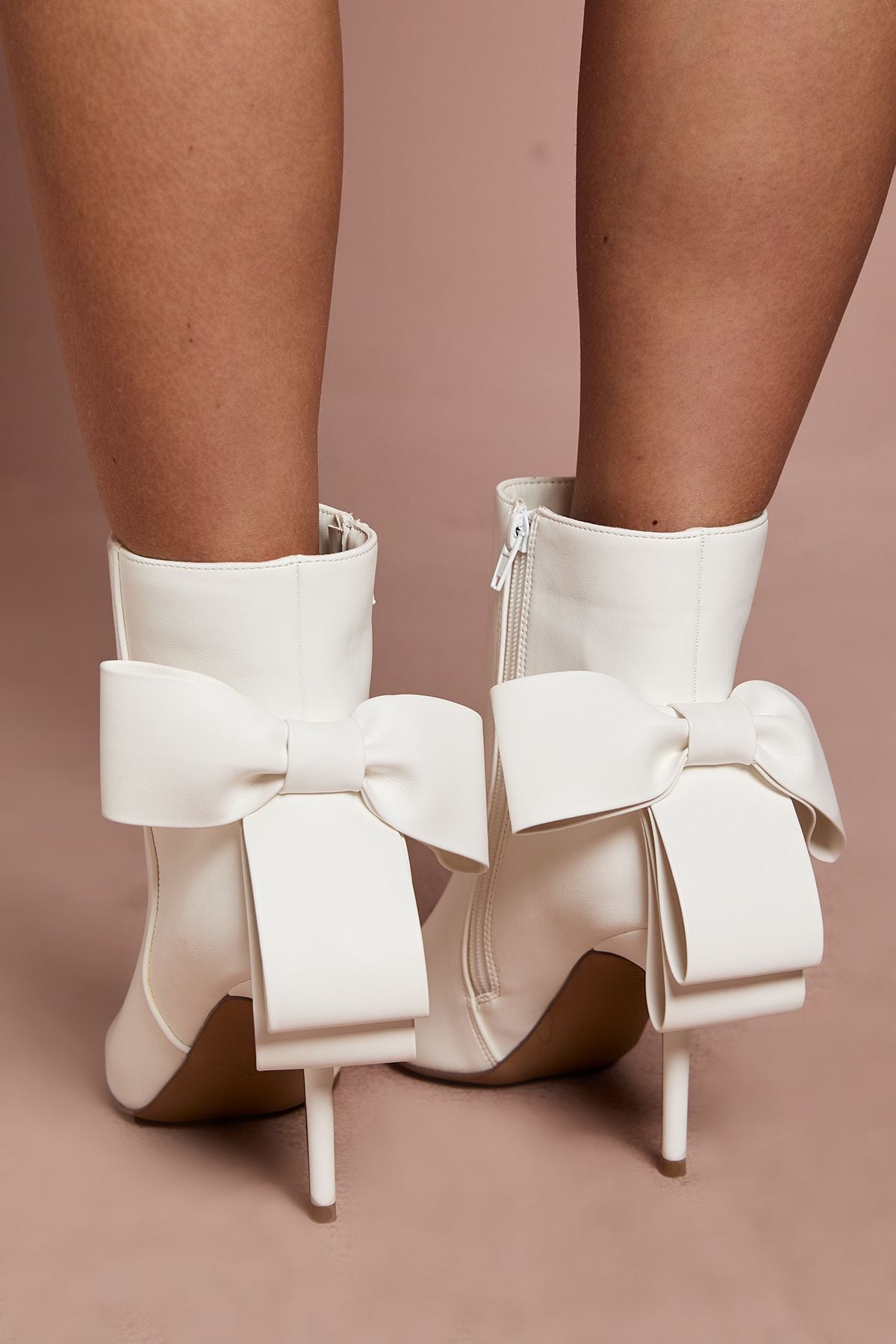 Coast Bridal Camilla Faux Leather Bow Back High Stiletto Heeled Ankle Boots White image 3