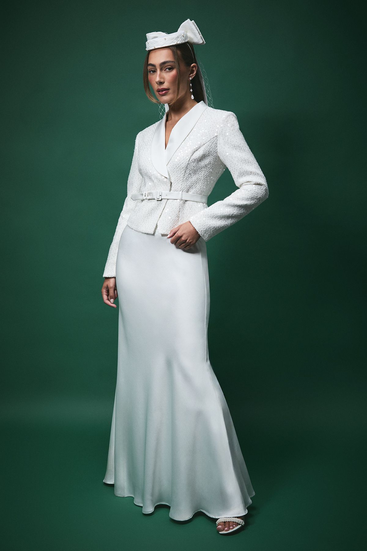 Coast Lisa Tan Boucle Sequin Fitted Jacket With Belt White image 4