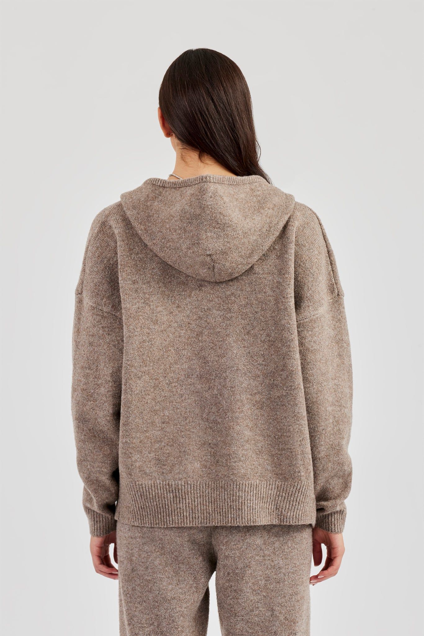 Cernucci Hooded Zip Through Knitted Jumper - Taupe image 3