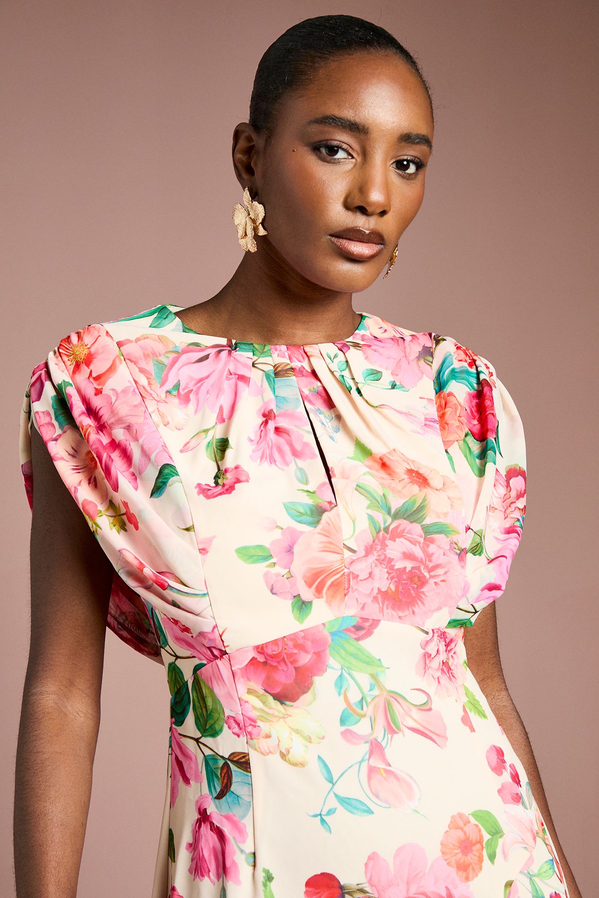 Coast Cap Sleeve Floral Chiffon Midi Dress Ivory image 4