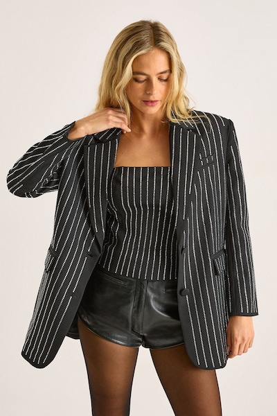 NastyGal Premium Diamante Oversized Blazer Black