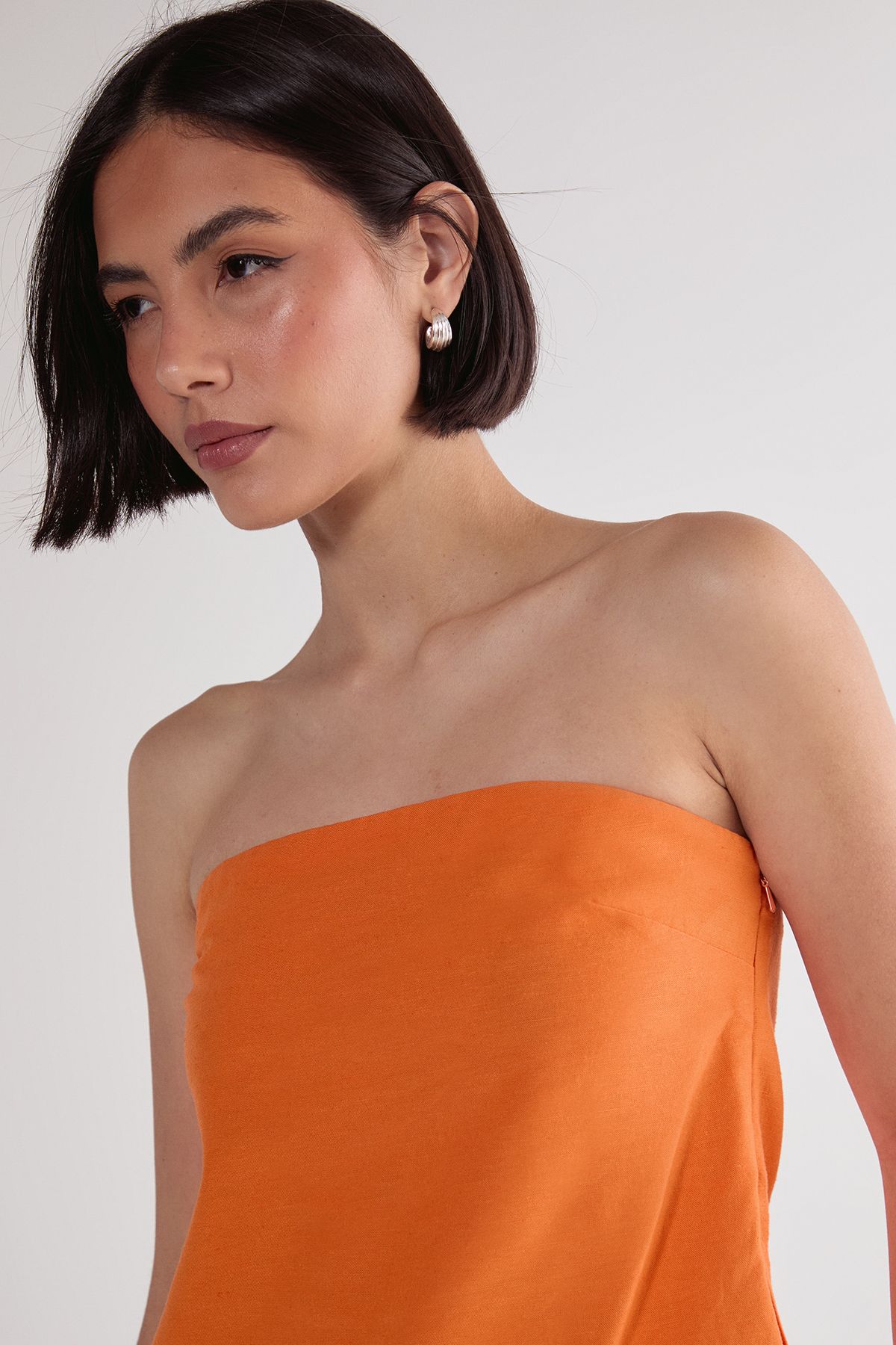 NastyGal Linen Mix Bandeau Top Orange image 3