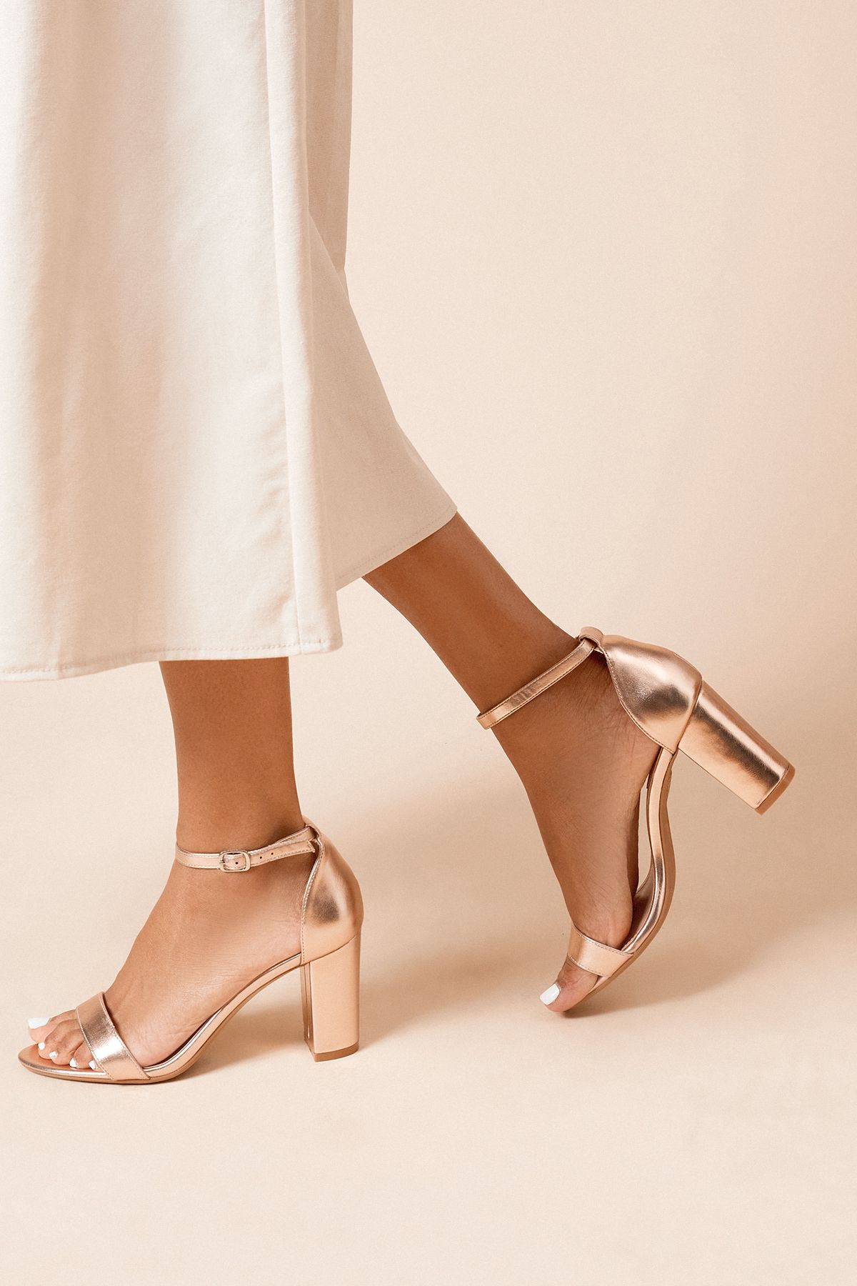 Dorothy Perkins Spark High Block Heel Sandals Rose Gold image 3