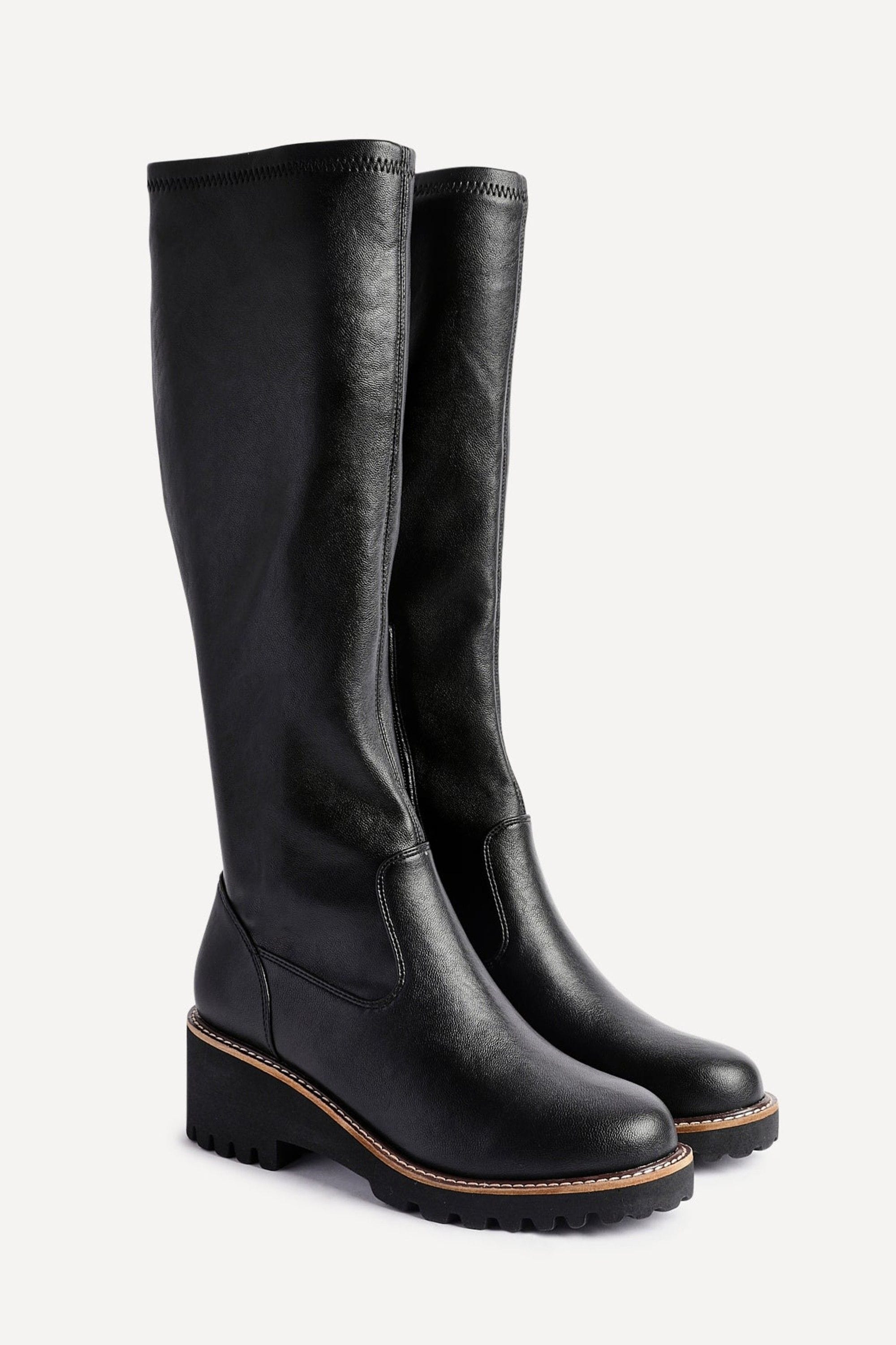 Linzi Resist Black Faux Leather Stretch Wedge High Leg Boot image 4