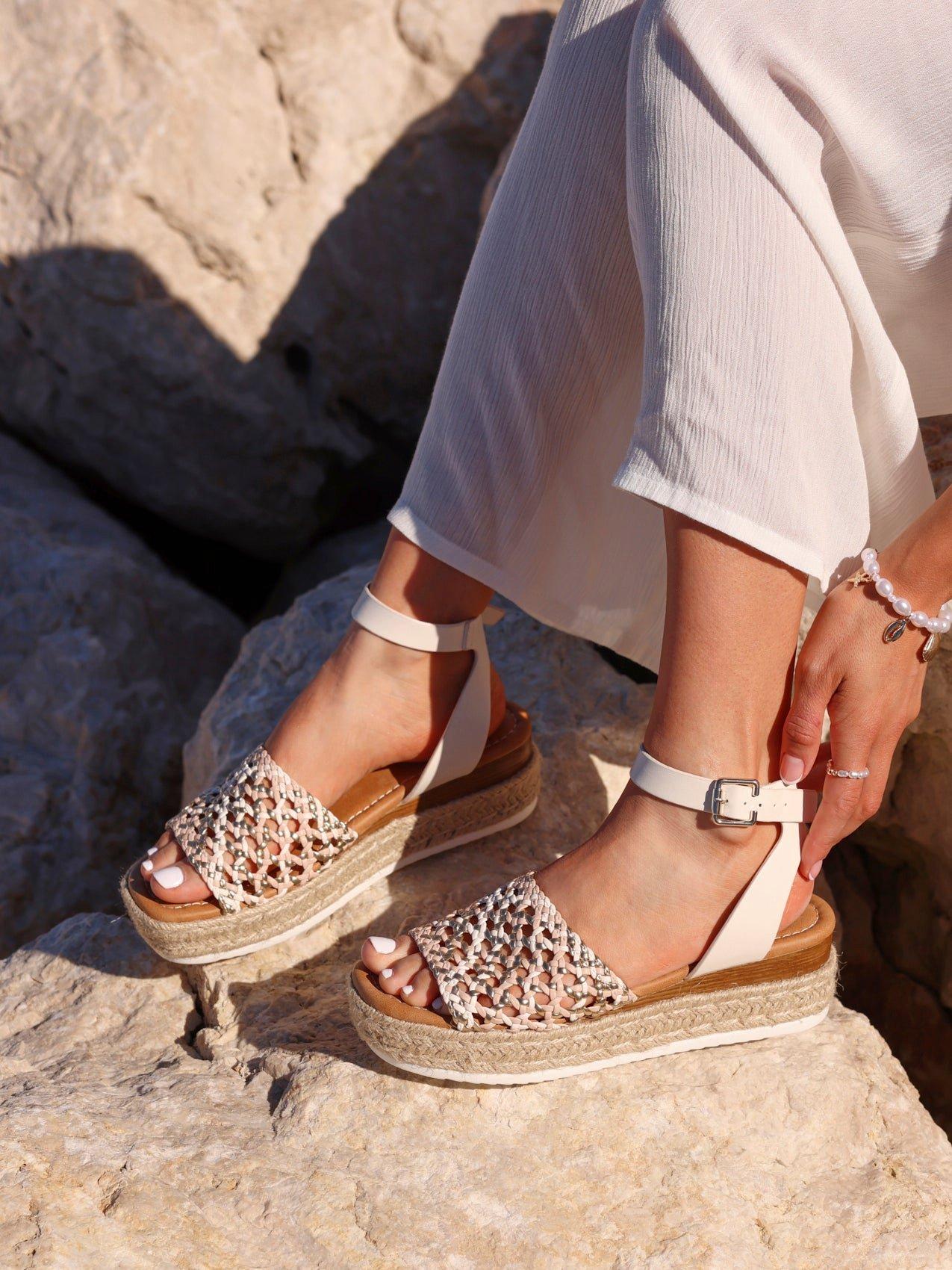 Linzi Sundown Beige Faux Leather Handwoven Espadrille Flatform Sandal image 2