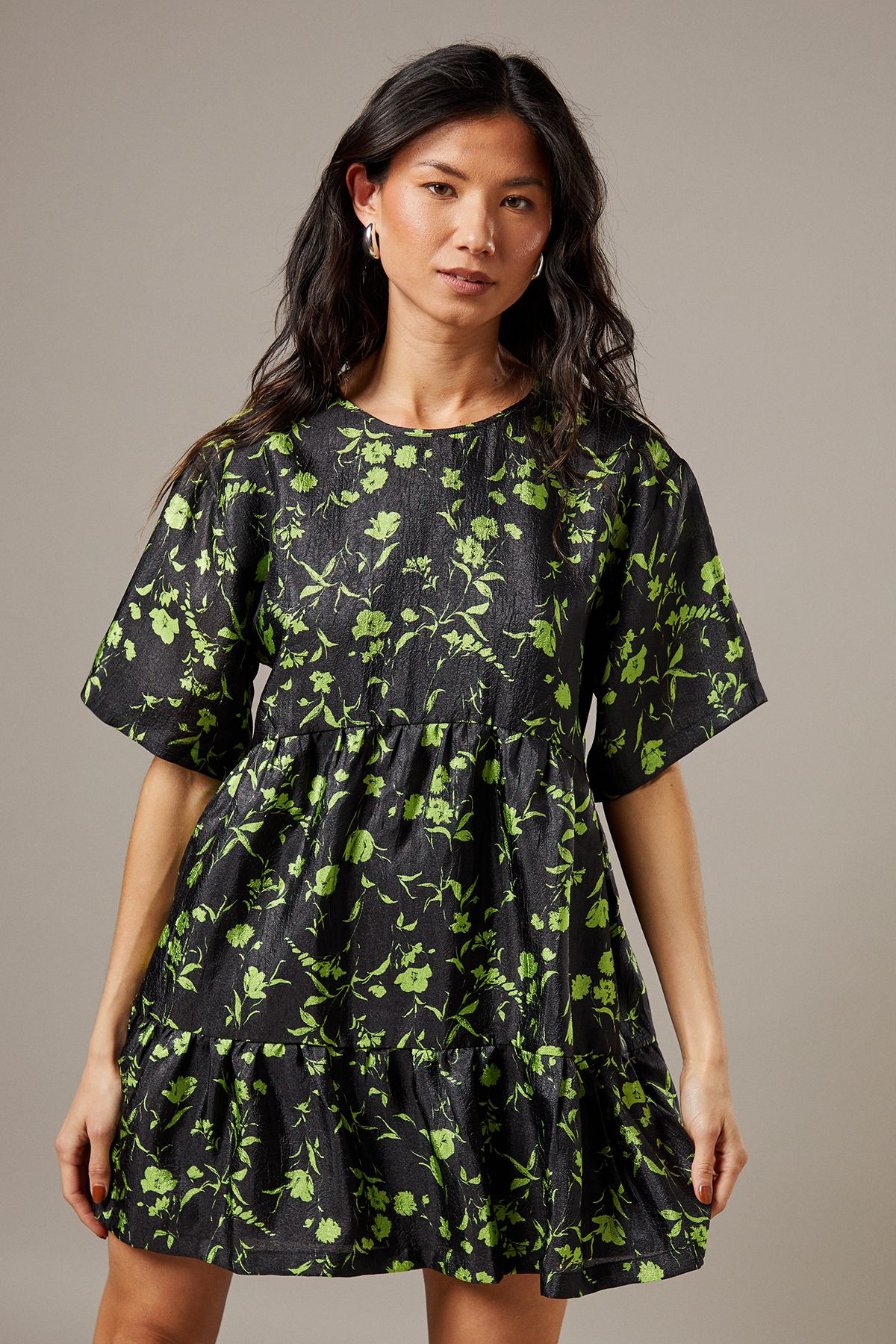 Warehouse Organza T Shirt Smock Mini Dress Lime