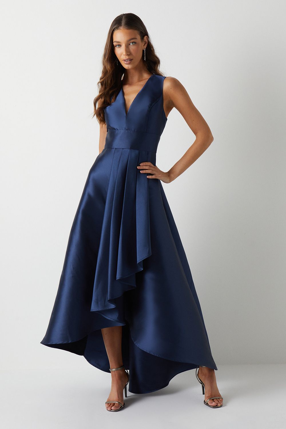 Coast Coast Honoured Sleeveless Plunge Waterfall Twill Maxi Bridesmaid Dress Navy image 1