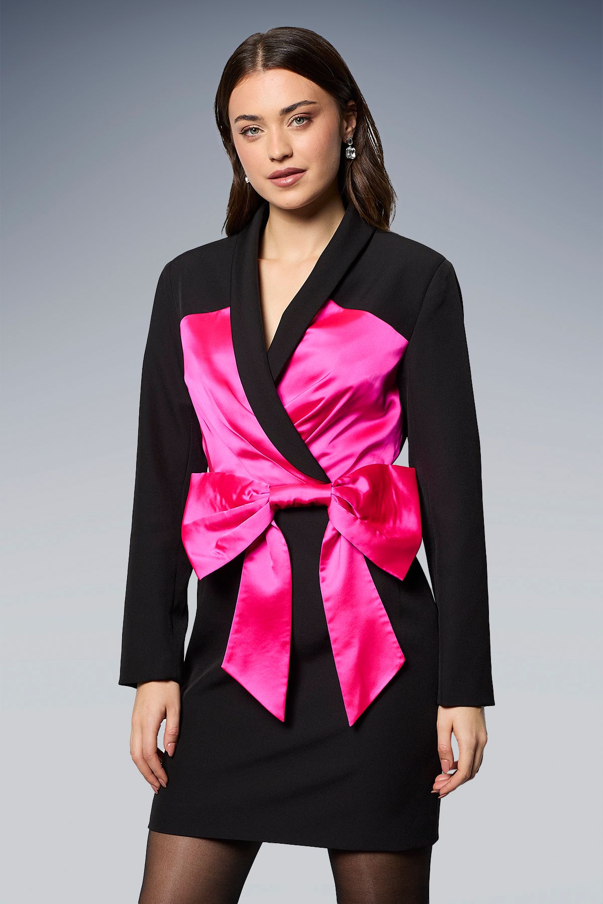 Dorothy Perkins DP Luxe Contrast Bow Blazer Dress Black image 2