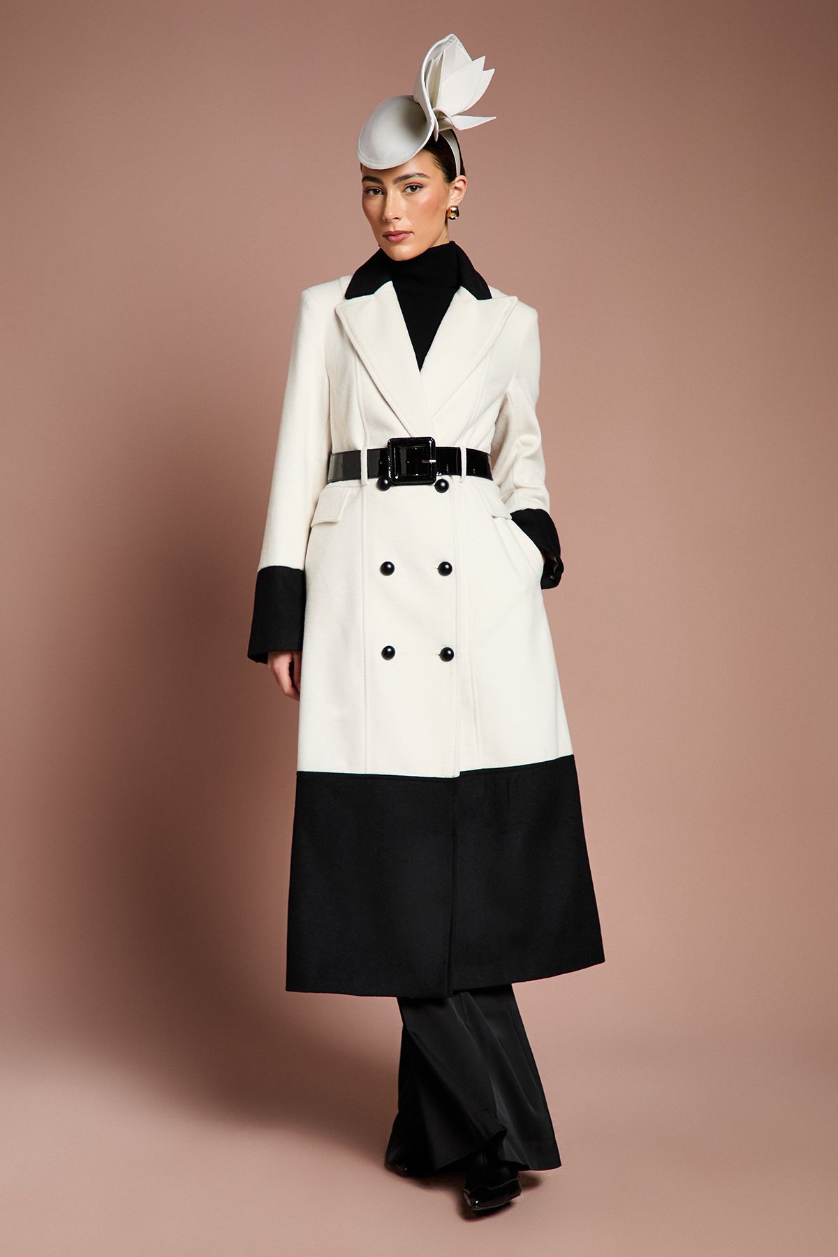 Coast Lisa Tan Occasion Button Detail Belted Longline Coat Mono image 1