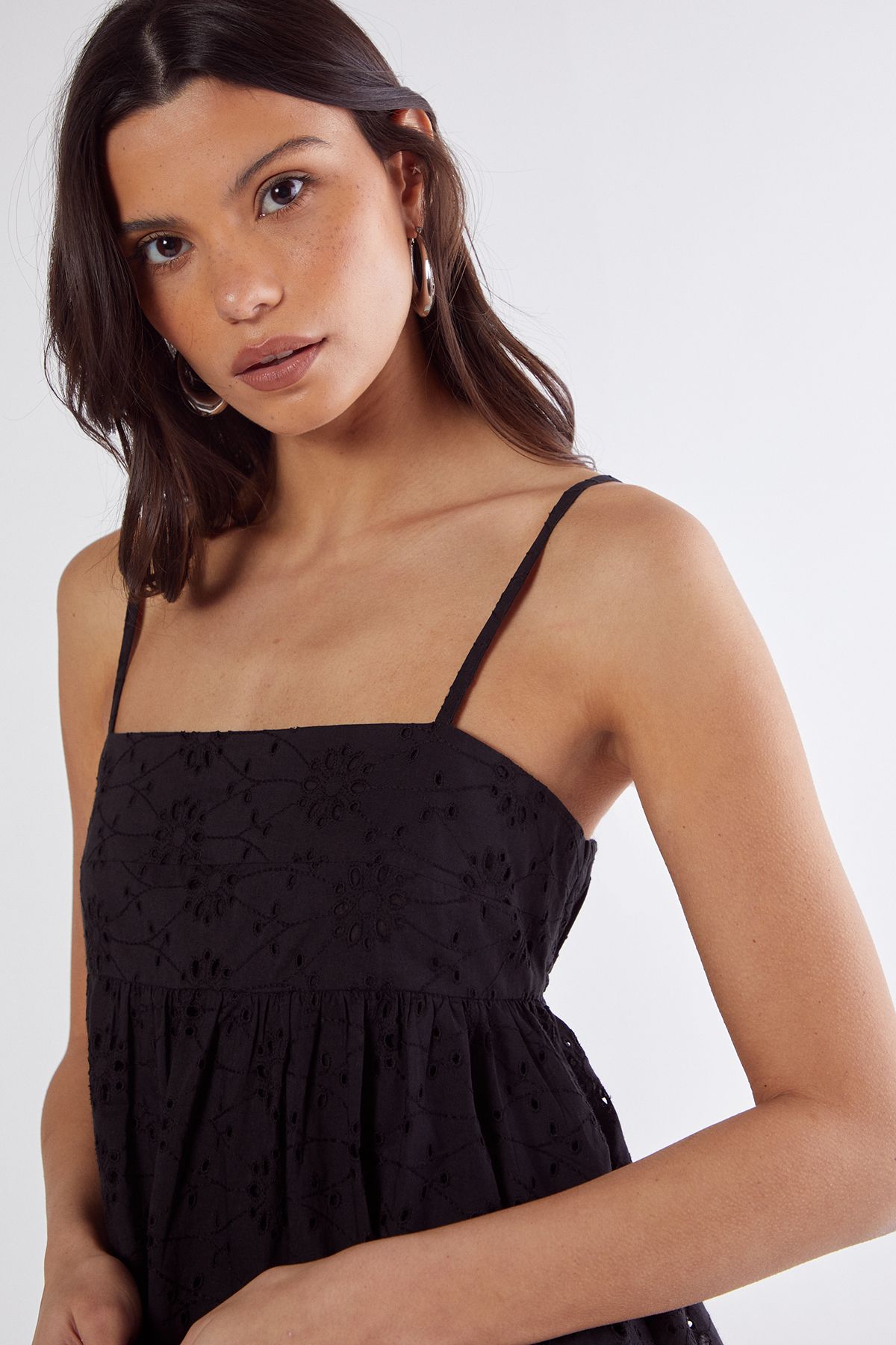 NastyGal Broderie Puffball Strappy Mini Dress Black image 3