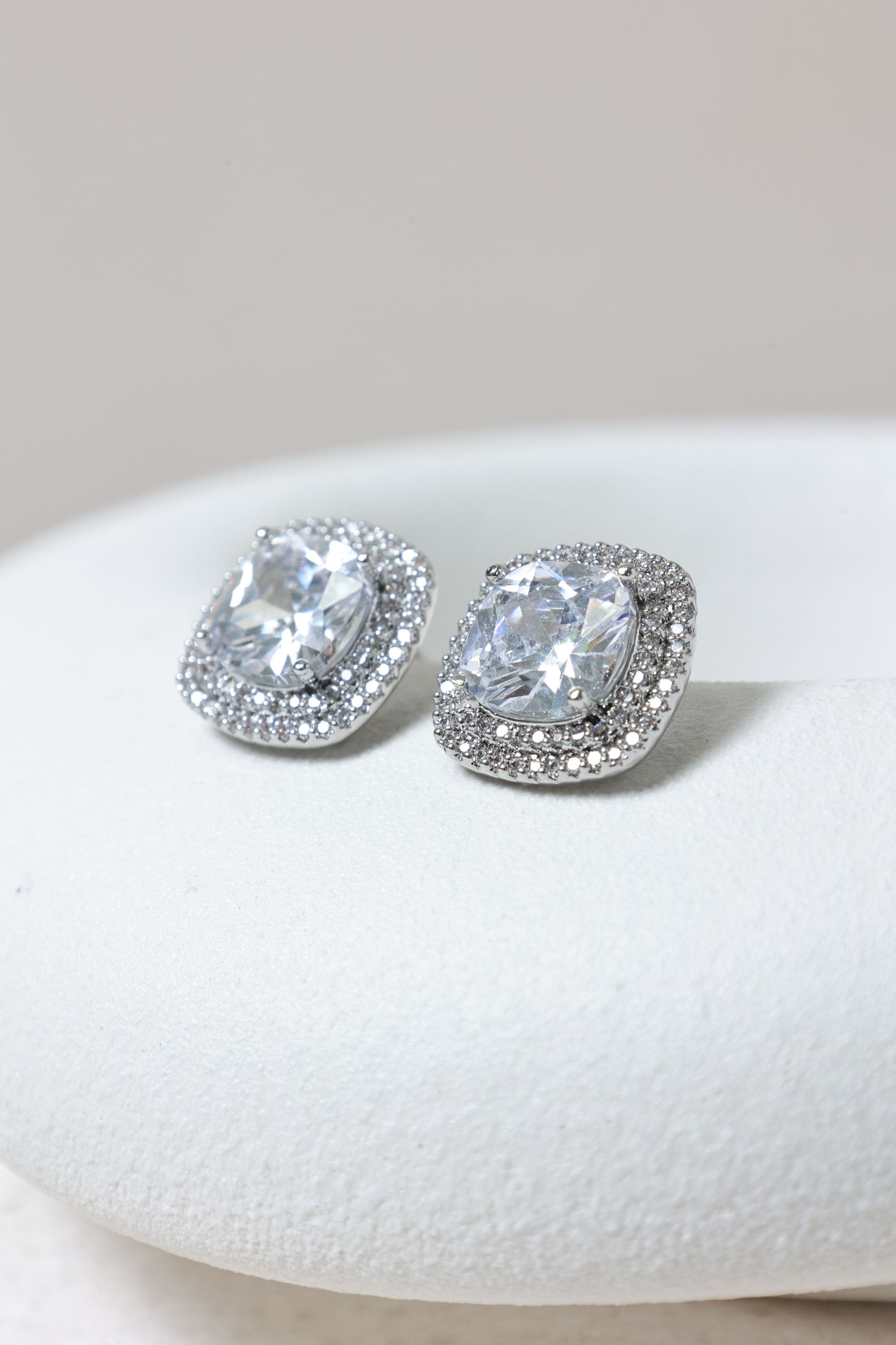 Jon Richard Rhodium Plated Large Square Halo Stud Earrings image 2