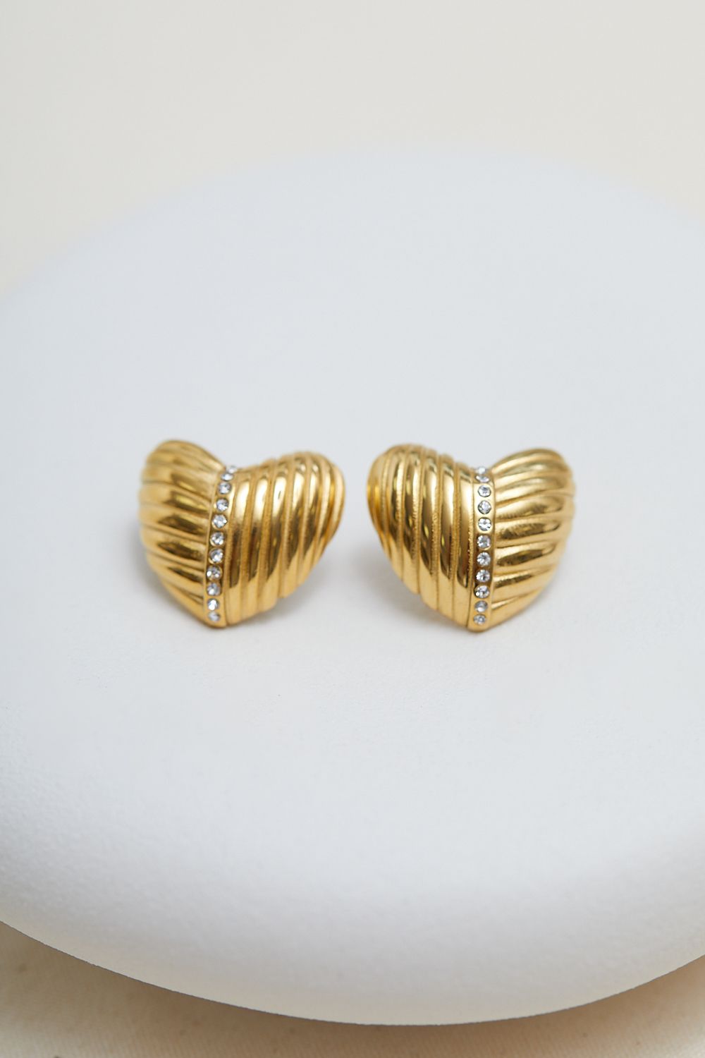 Inicio Gold Plated Ridge Heart Earrings image 3
