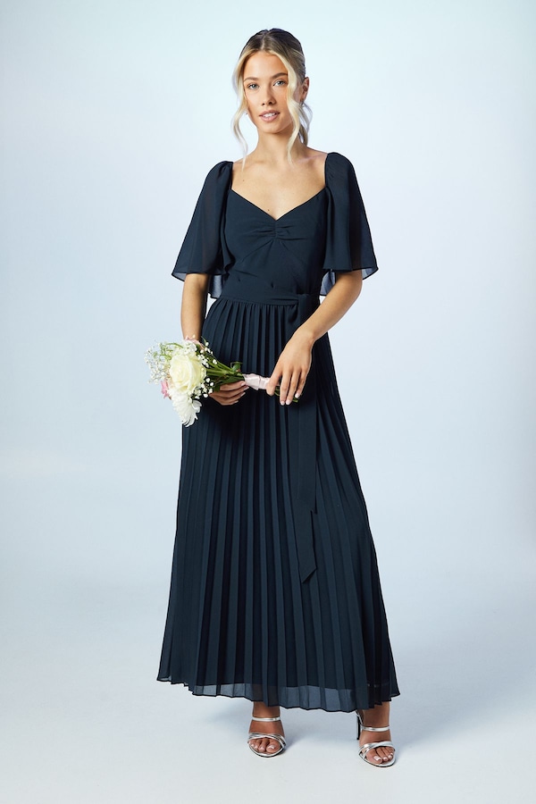 Coast Teen Pleated Georgette Angel Sleeve Bridesmaid Dress Navy