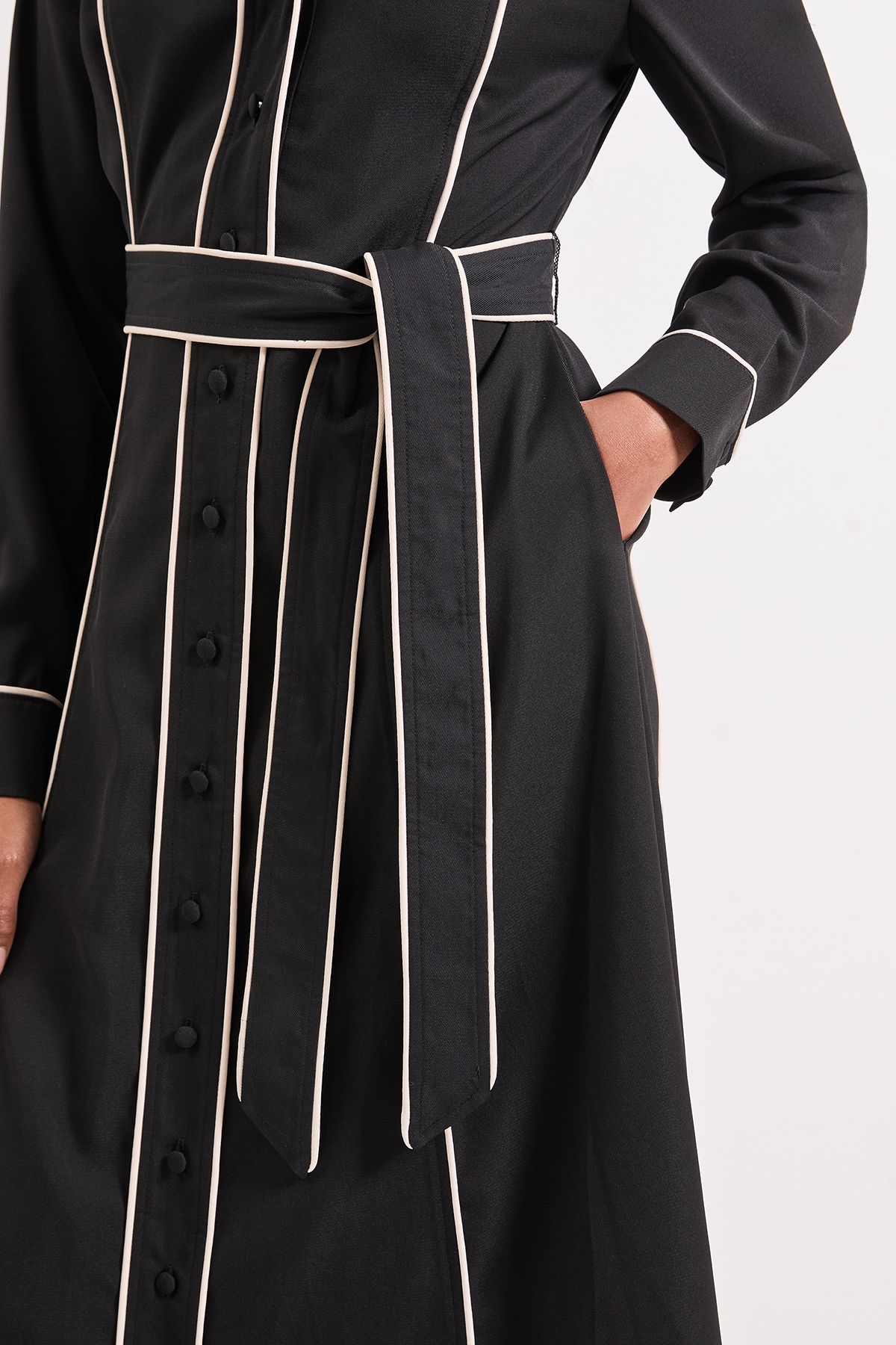 Principles Contrast Piping Detail Collared Midi Shirt Dress Black image 2