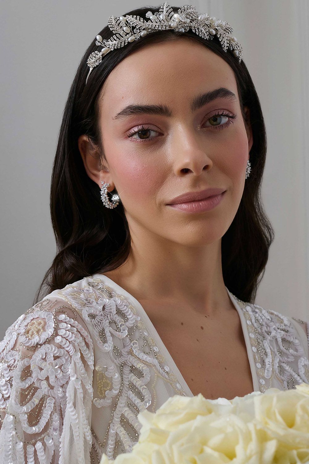 Jon Richard Leah Crystal Pave Leaf And Pearl Tiara - Gift Pouch image 2