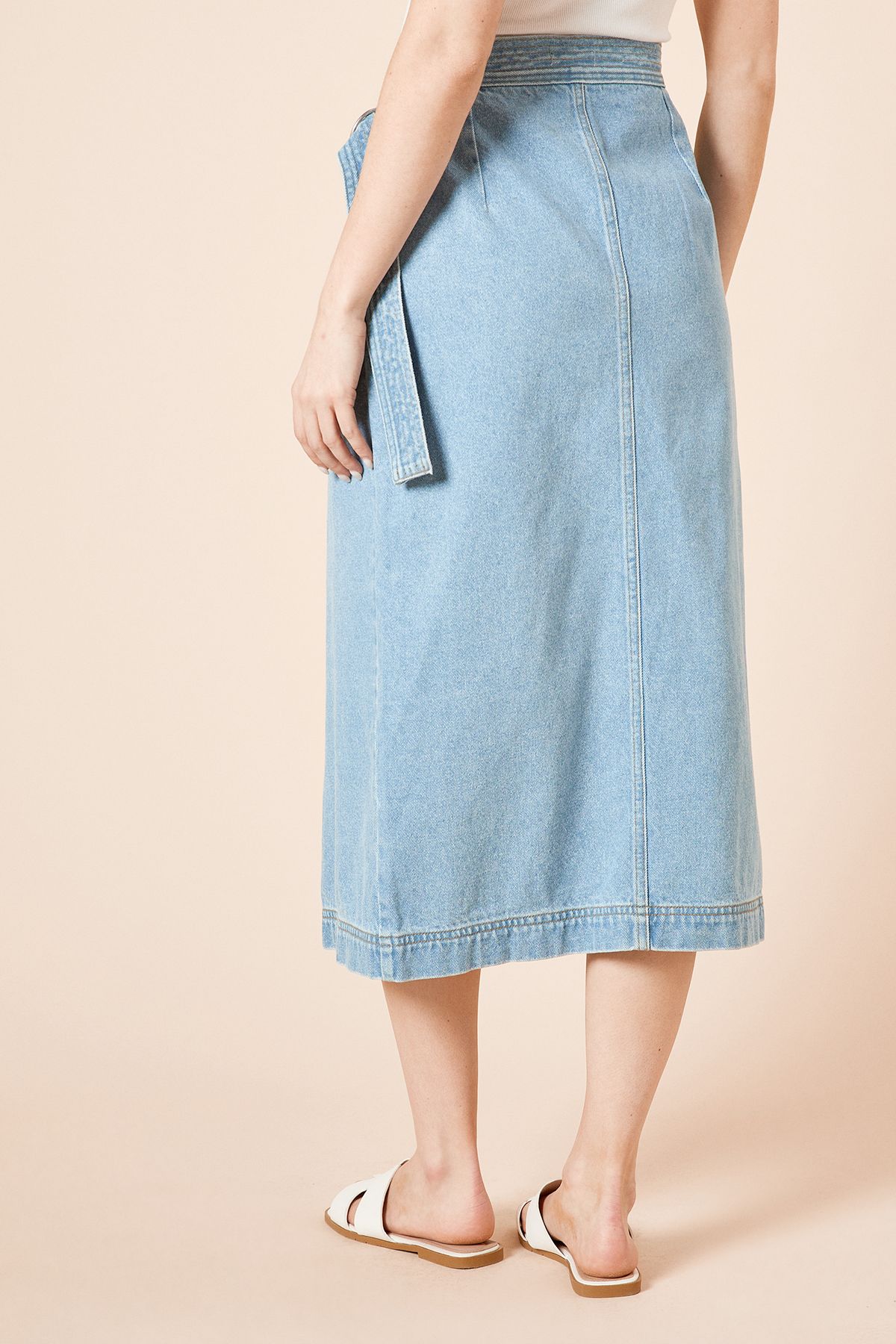 Dorothy Perkins Wrap Front Denim Midi Skirt Light Wash image 3